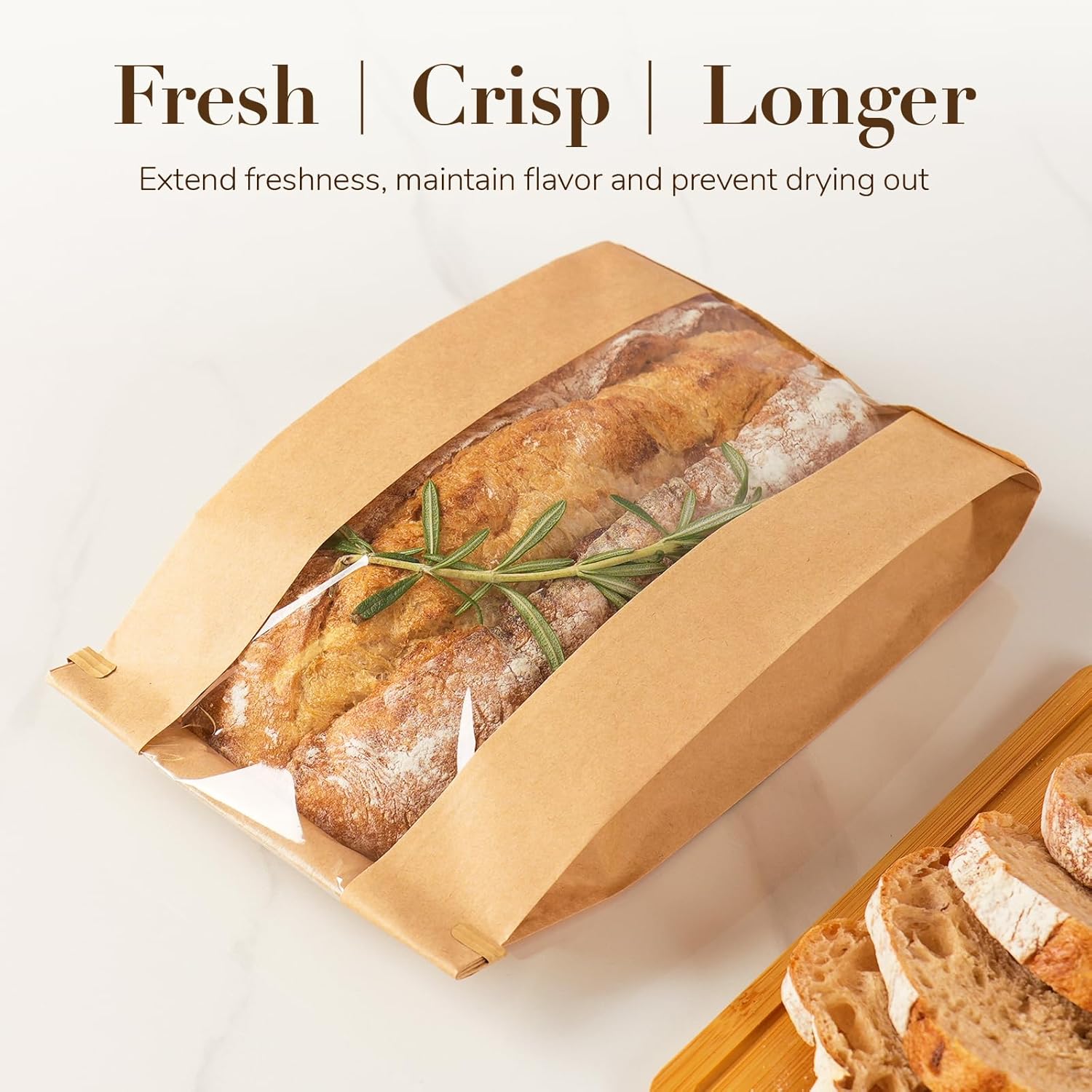 50 Pack Long Paper Bread Bags with Tabs for Homemade Sourdough, Resealable Bakery Bags with Window for Oval Sourdough Bread, Loaves, Pastries, Baguettes (6.3x2.7×13.7 Inches) | Grease Resistant - Image 4