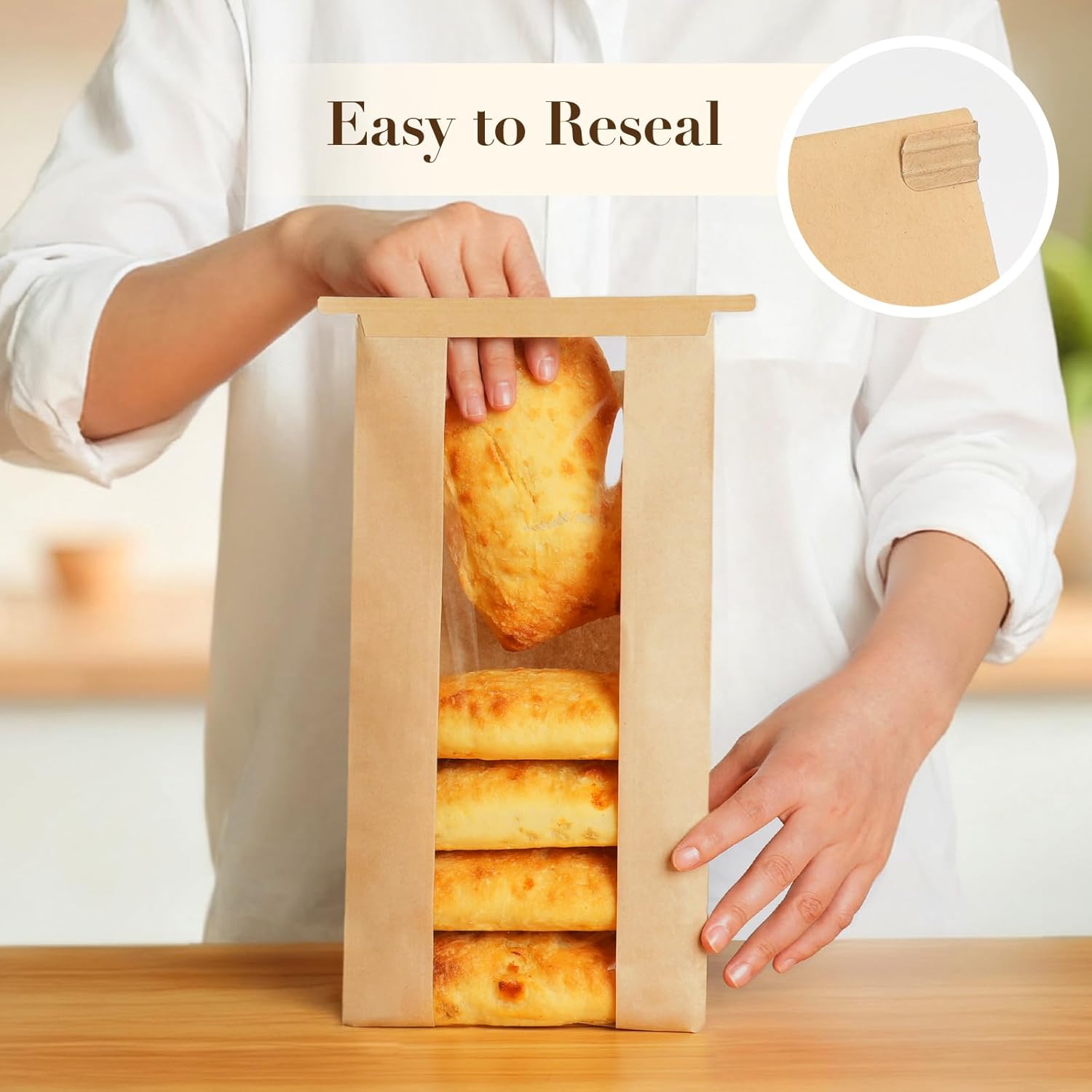 50 Pack Long Paper Bread Bags with Tabs for Homemade Sourdough, Resealable Bakery Bags with Window for Oval Sourdough Bread, Loaves, Pastries, Baguettes (6.3x2.7×13.7 Inches) | Grease Resistant - Image 5