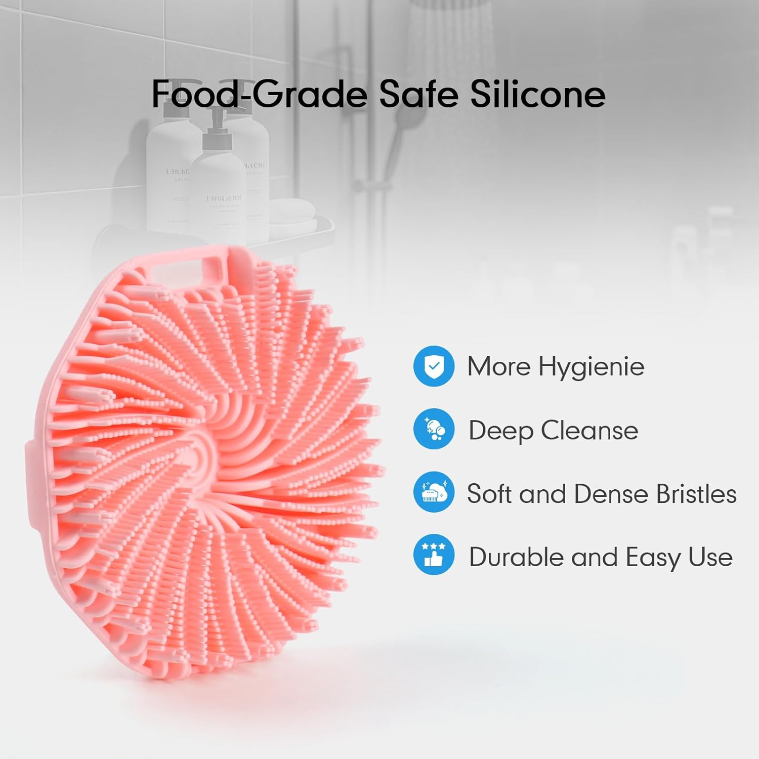 Silicone Body Scrubber with Foaming Effect, Food-Grade Safe, Pink, Soft Dense Bristles for Deep Cleansing - Image 3