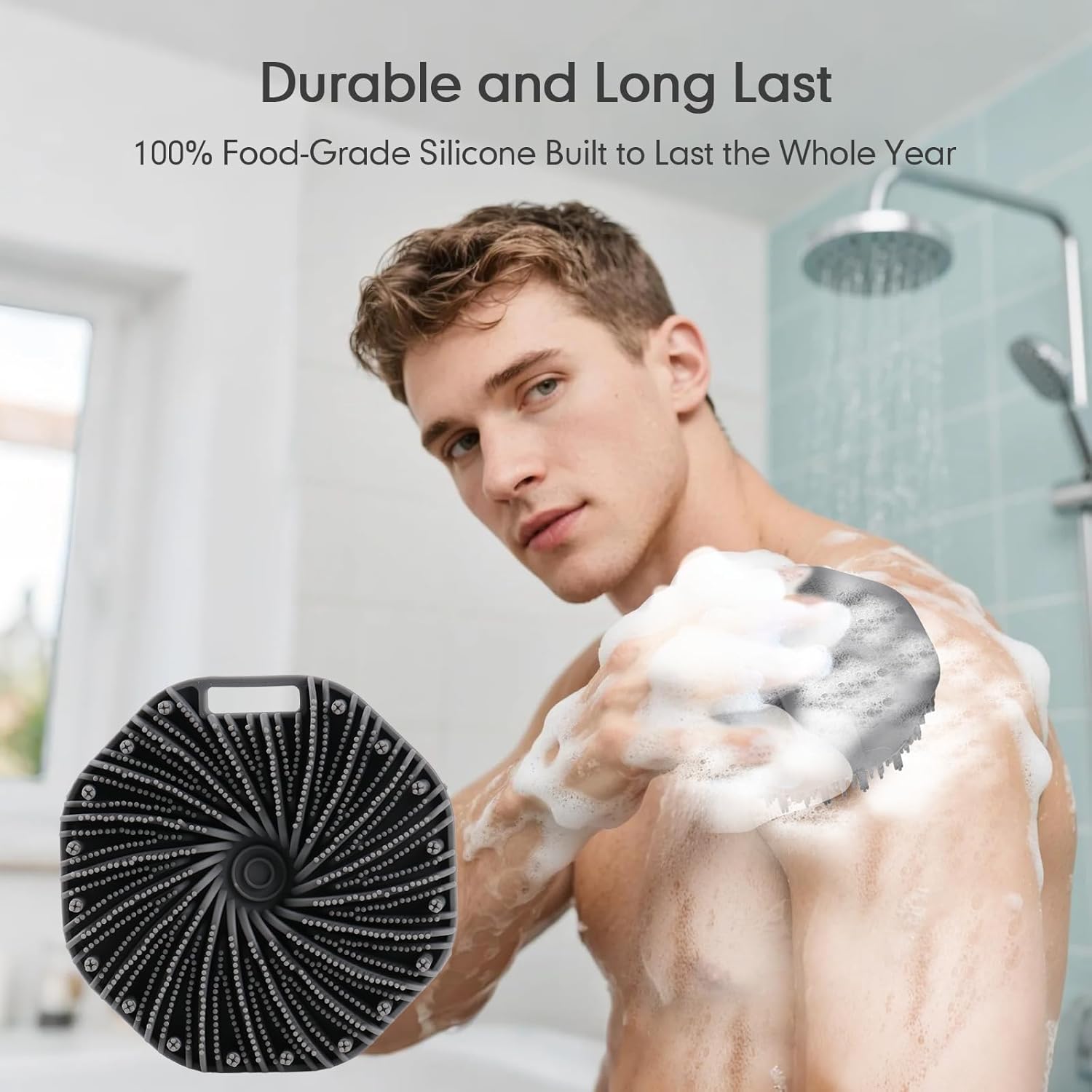 Silicone Body Scrubber with Foaming Effect, Food-Grade Safe, Pink, Soft Dense Bristles for Deep Cleansing - Image 6