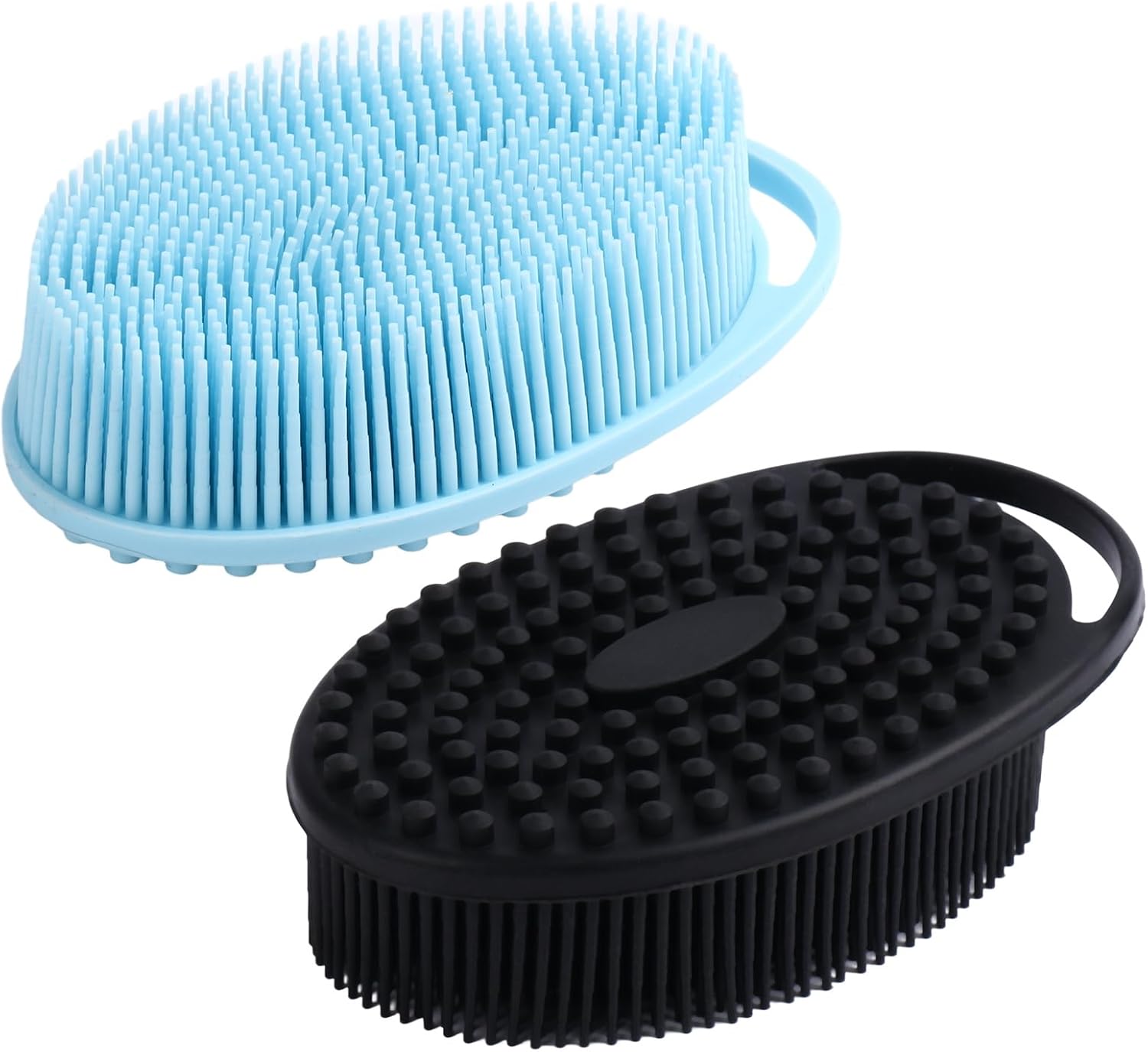 Silicone Body Scrubber for Shower, Dual-Sided Exfoliating Brh, Massage and Deep Cleanse, Black and Blue, 2 Pack - Image 1