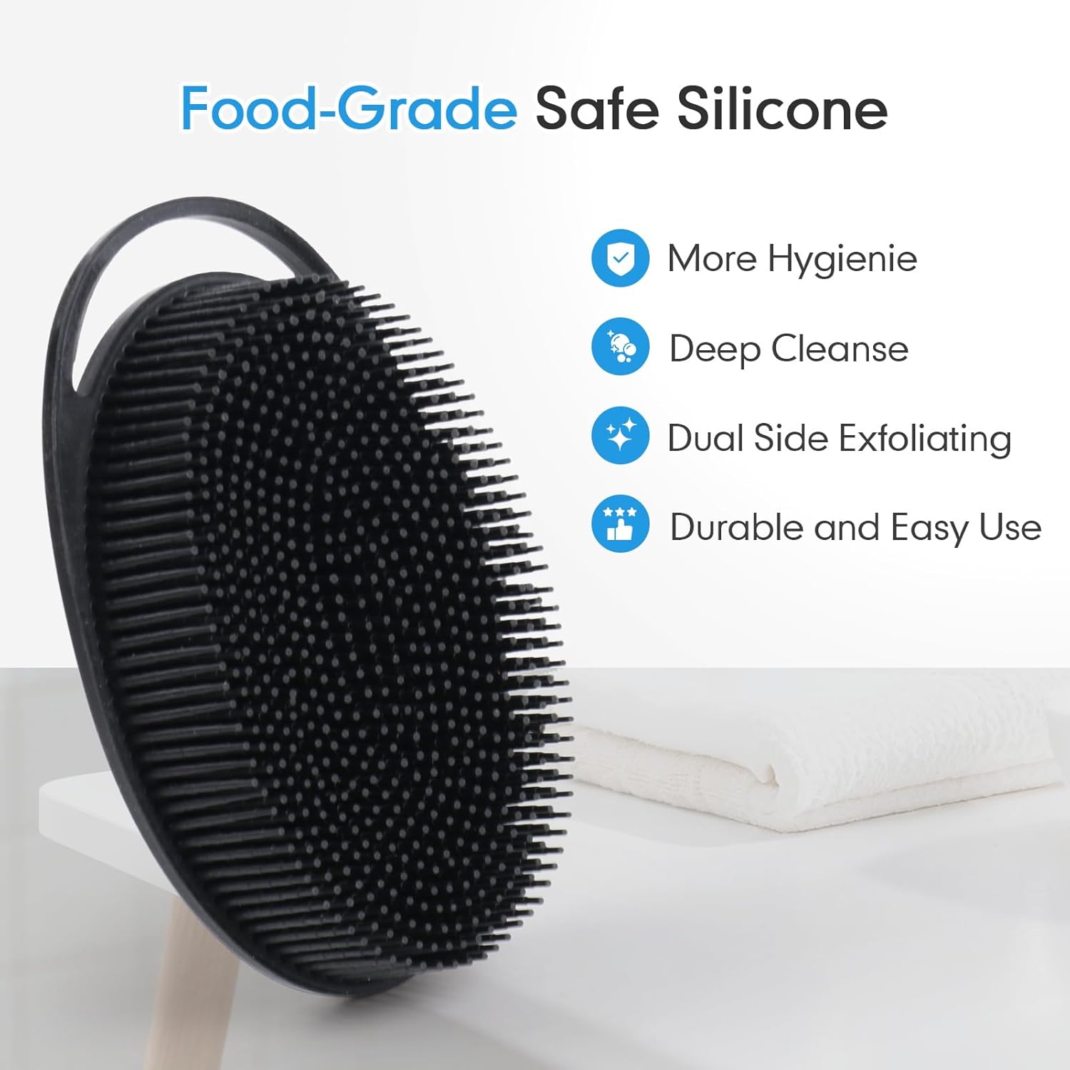Silicone Body Scrubber for Shower, Dual-Sided Exfoliating Brh, Massage and Deep Cleanse, Black and Blue, 2 Pack - Image 3