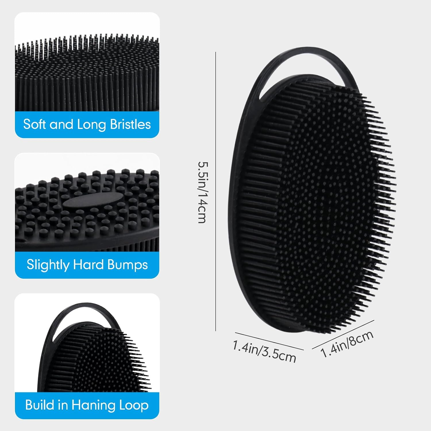 Silicone Body Scrubber for Shower, Dual-Sided Exfoliating Brh, Massage and Deep Cleanse, Black and Blue, 2 Pack - Image 4