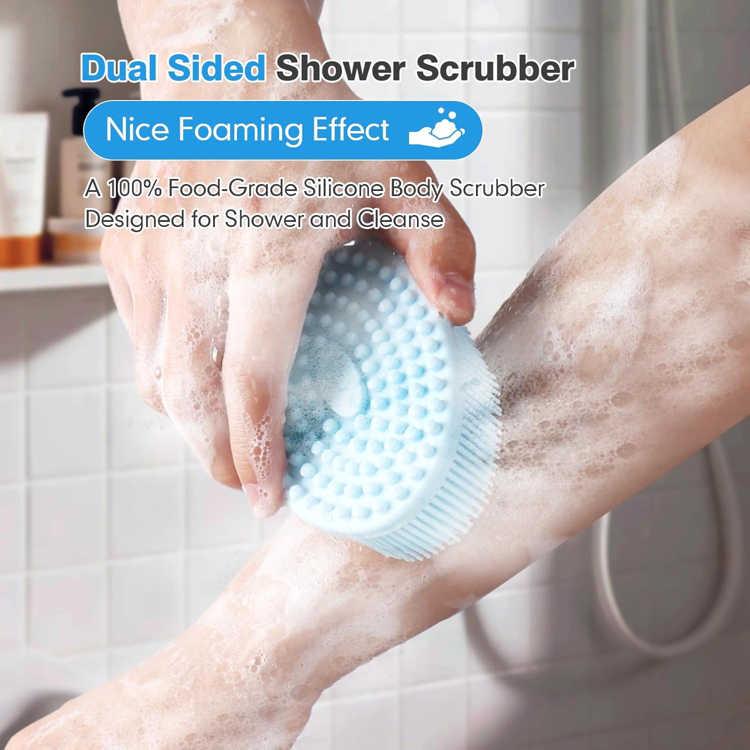 Silicone Body Scrubber for Shower, Dual-Sided Exfoliating Brh, Massage and Deep Cleanse, Black and Blue, 2 Pack - Image 5
