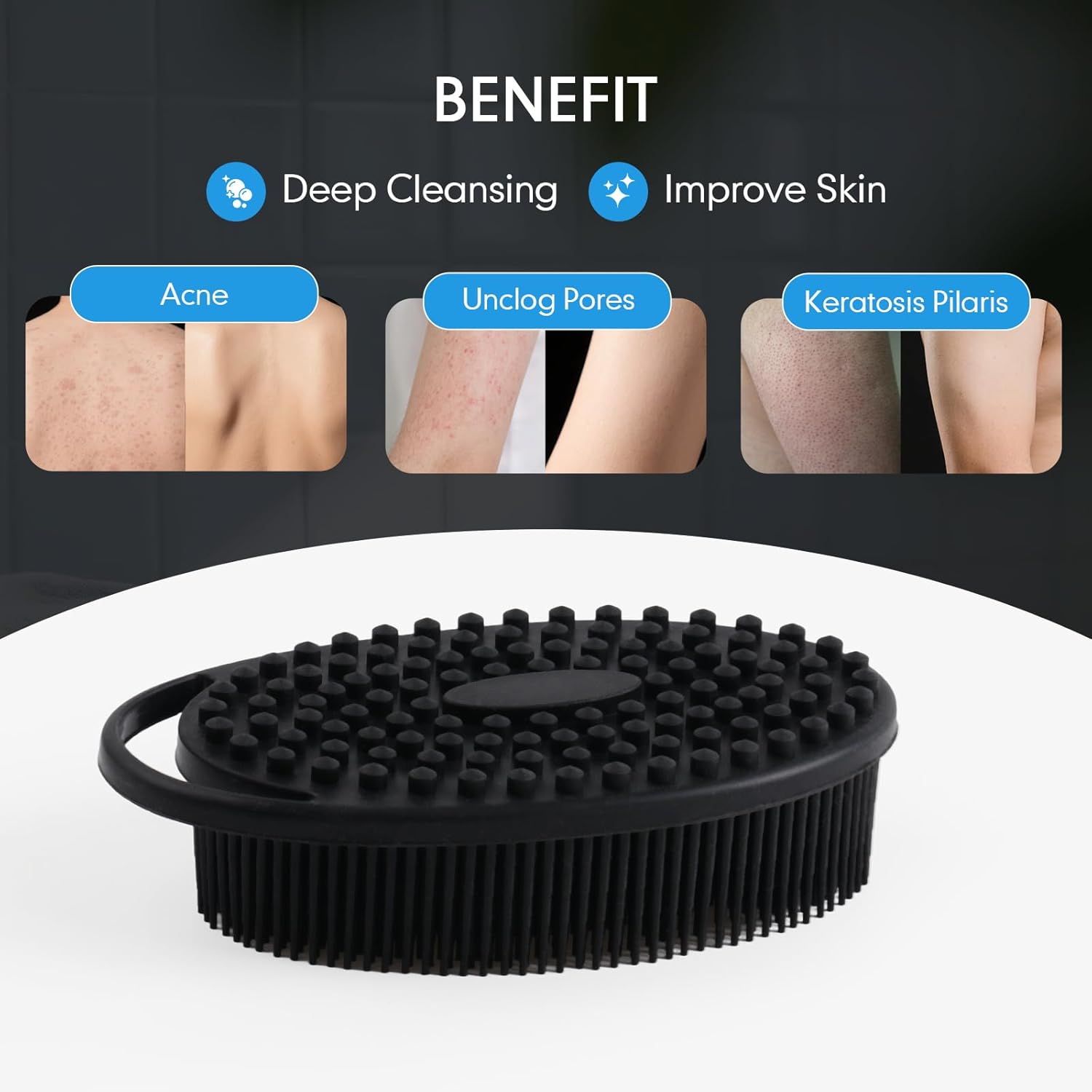 Silicone Body Scrubber for Shower, Dual-Sided Exfoliating Brh, Massage and Deep Cleanse, Black and Blue, 2 Pack - Image 7
