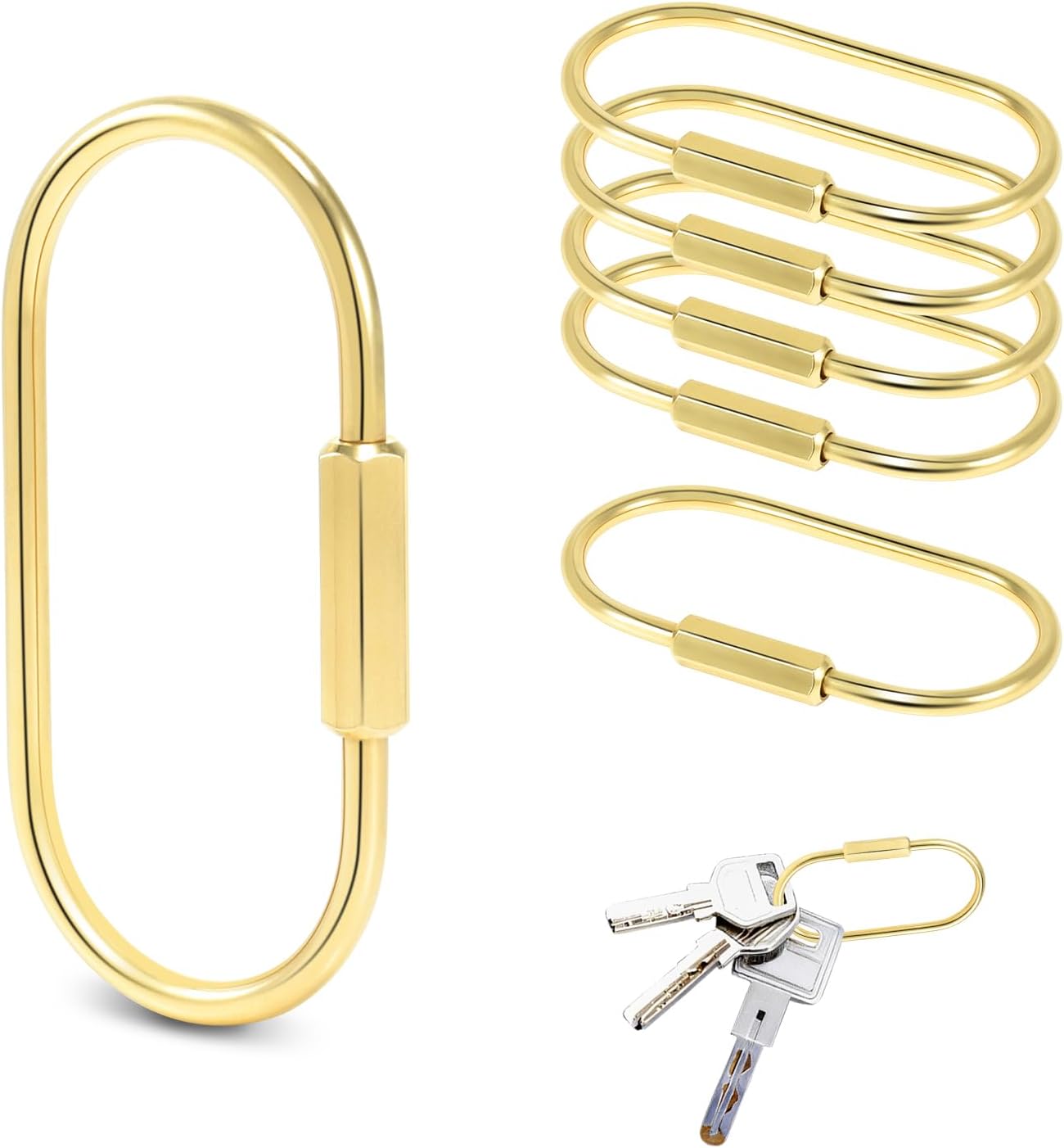 6pcs Gold Carabiner Clips + 10pcs Gold Spring Keychain Clips for Key Chain Purse Starp Dog Tag - Image 3