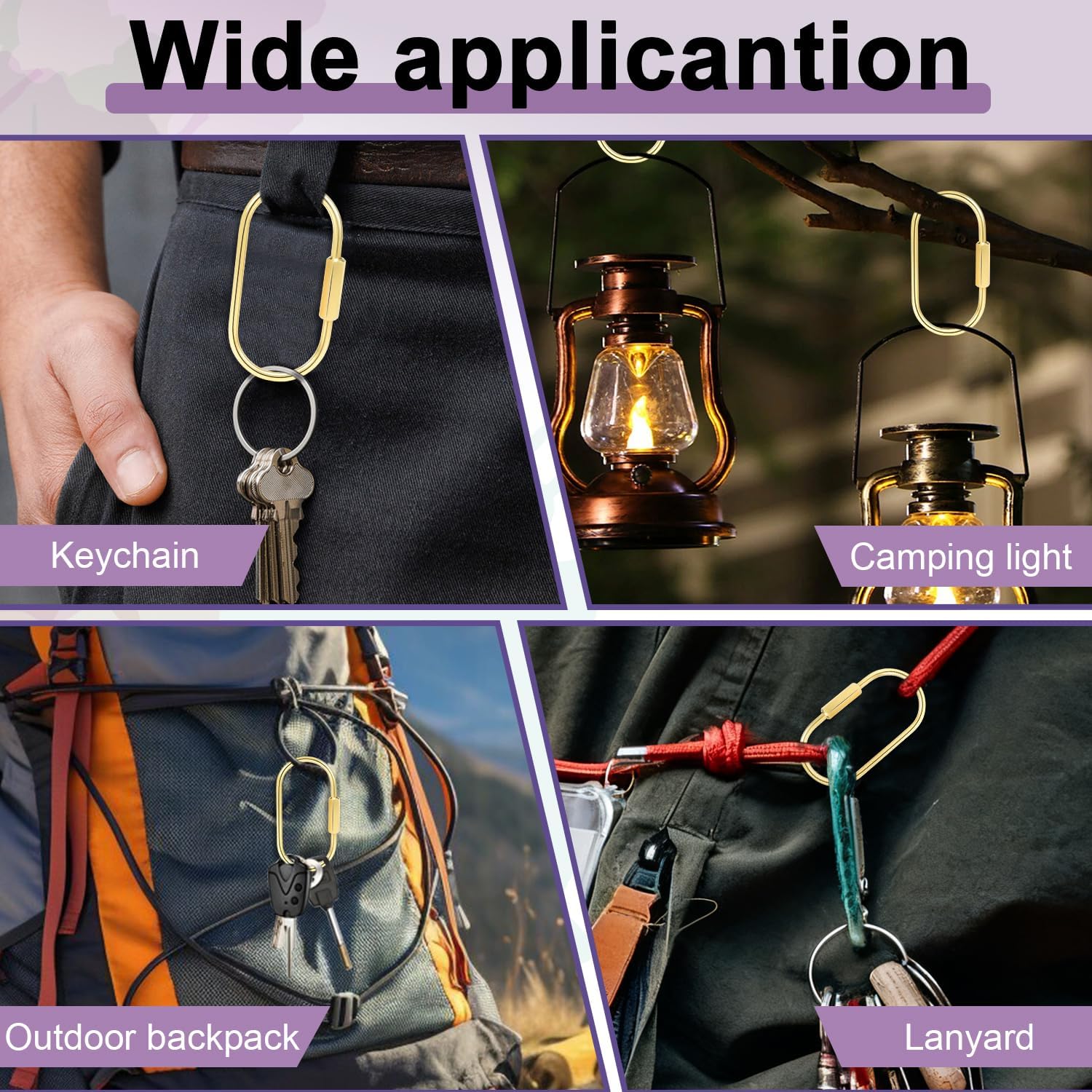 6pcs Gold Carabiner Clips + 10pcs Gold Spring Keychain Clips for Key Chain Purse Starp Dog Tag - Image 8