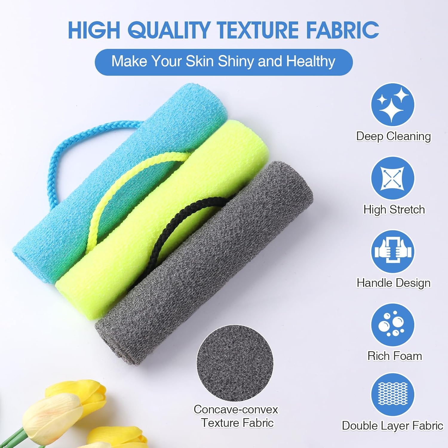 3 Pcs Exfoliating Net Sponge Body Scrubber Bath Towel - Image 2