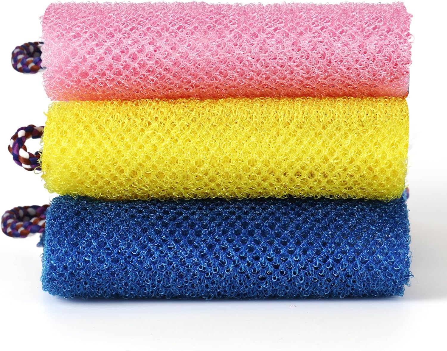 3 Pcs African Net Bath Sponge Double Layer Exfoliating Washcloth Body Scrubber with Handle for Adult and Kids - Image 1