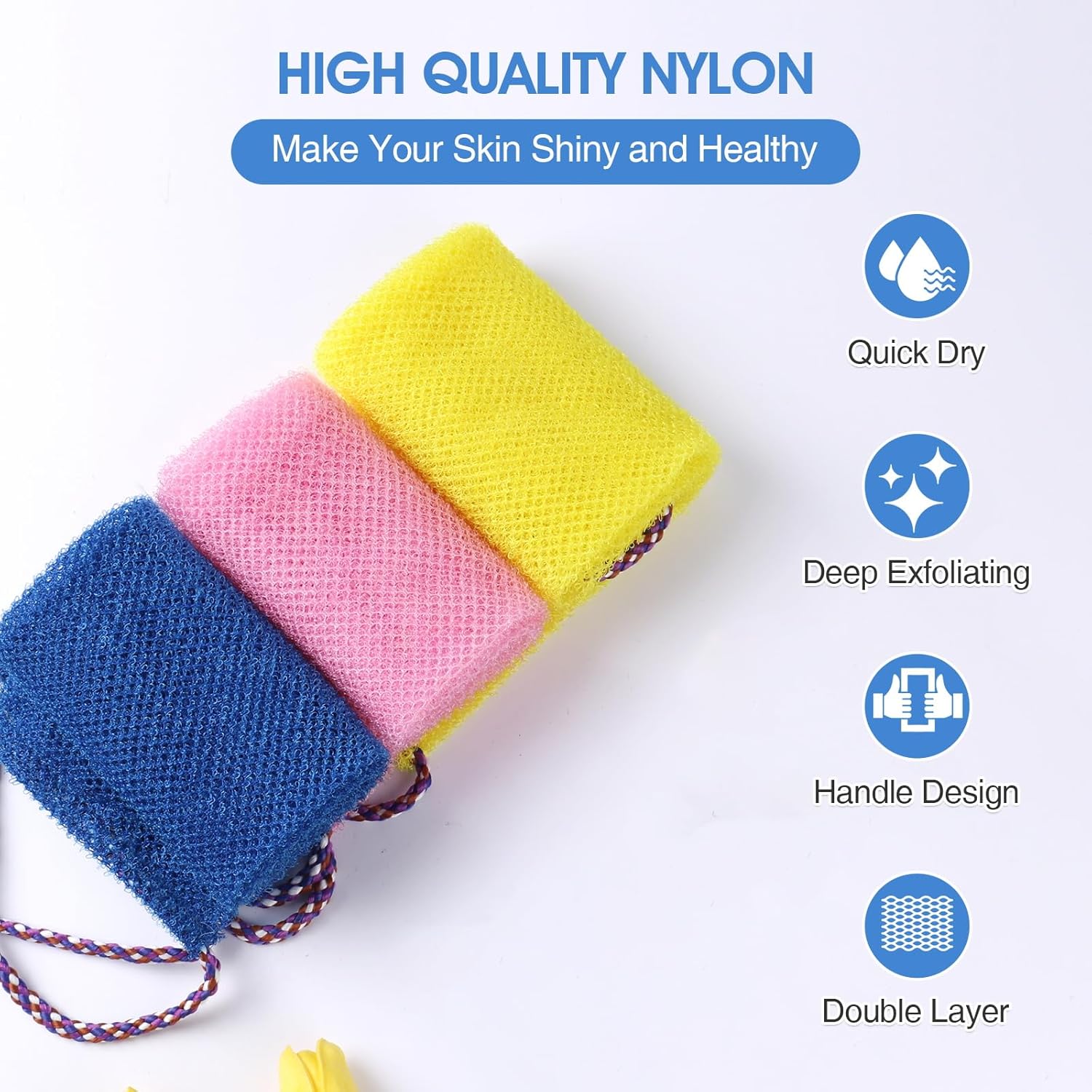 3 Pcs African Net Bath Sponge Double Layer Exfoliating Washcloth Body Scrubber with Handle for Adult and Kids - Image 2