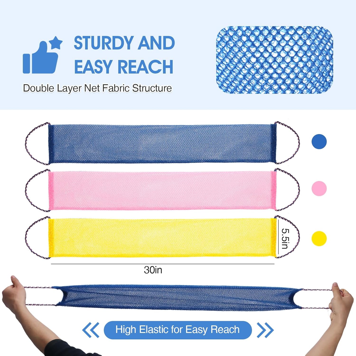 3 Pcs African Net Bath Sponge Double Layer Exfoliating Washcloth Body Scrubber with Handle for Adult and Kids - Image 3