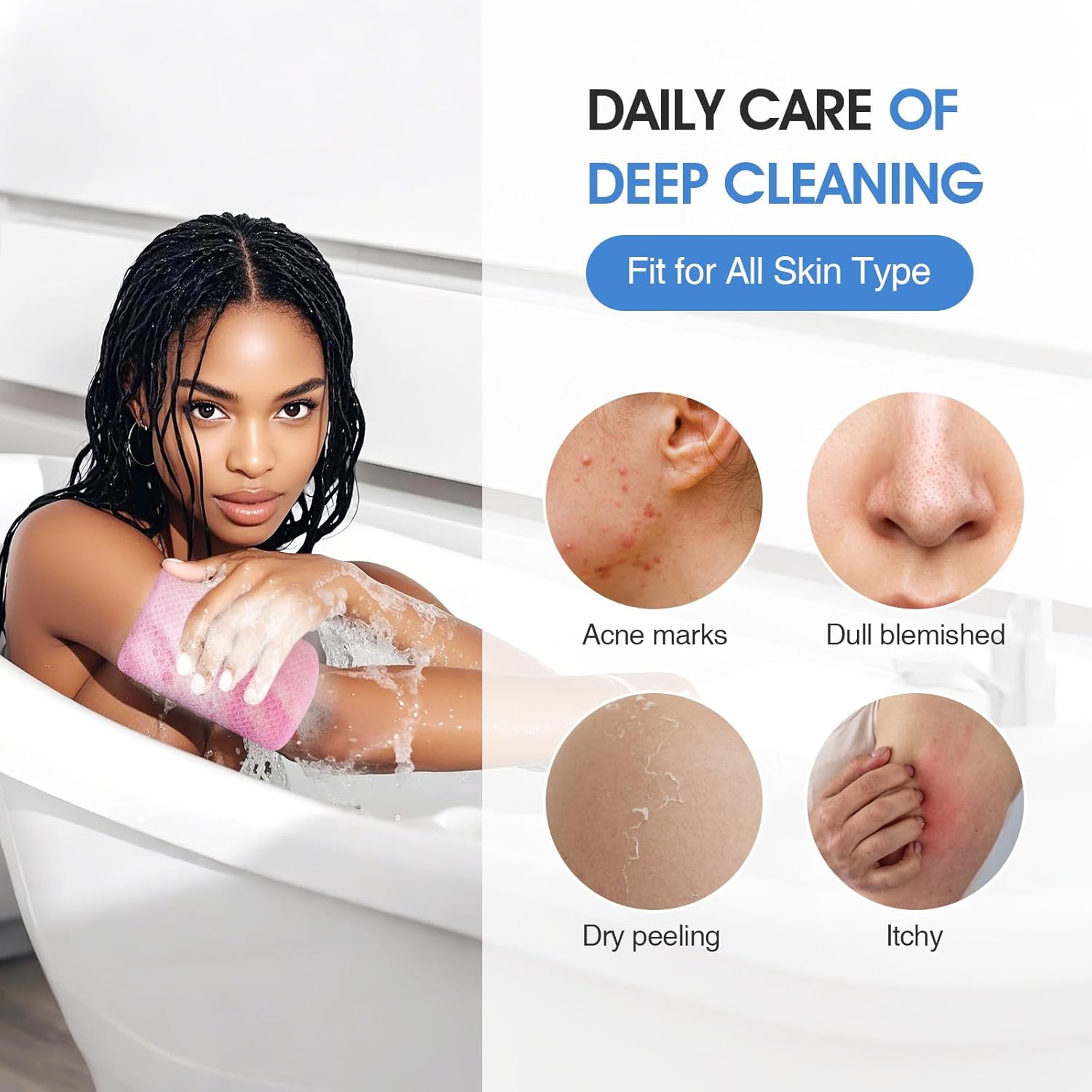 3 Pcs African Net Bath Sponge Double Layer Exfoliating Washcloth Body Scrubber with Handle for Adult and Kids - Image 5