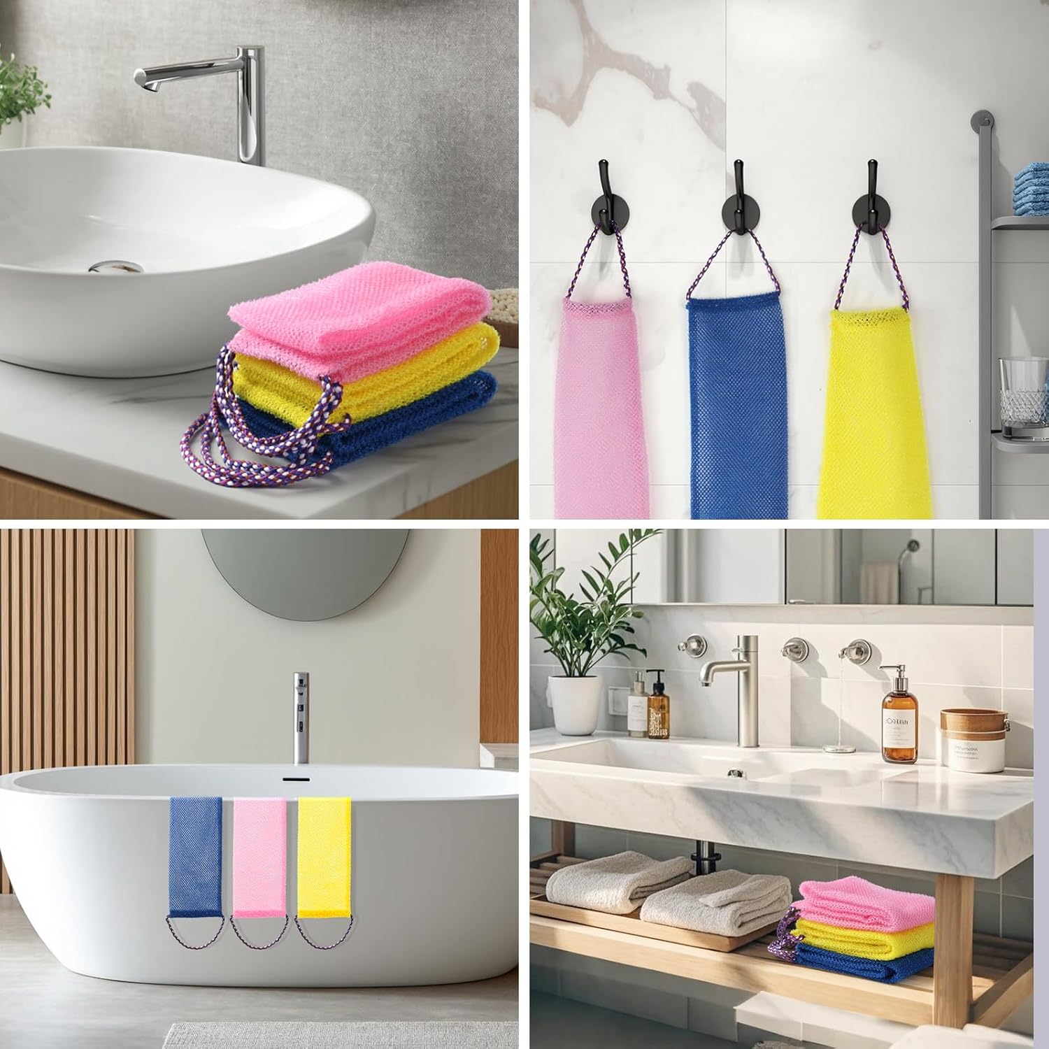 3 Pcs African Net Bath Sponge Double Layer Exfoliating Washcloth Body Scrubber with Handle for Adult and Kids - Image 7