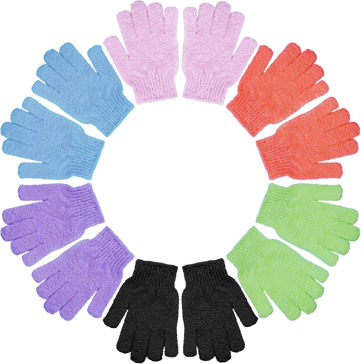 6 Pairs Exfoliating Bath Gloves Mitt Body Scrubber for Shower, Spa, Massage, Dead Skin Remover Bathing Accessories Women Men - Image 1