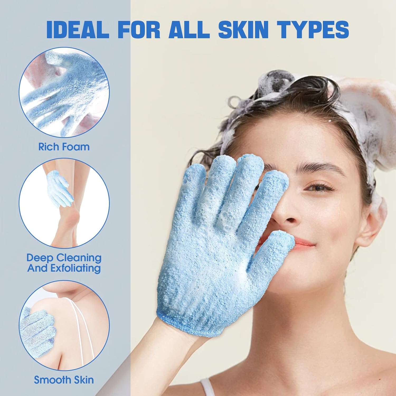 6 Pairs Exfoliating Bath Gloves Mitt Body Scrubber for Shower, Spa, Massage, Dead Skin Remover Bathing Accessories Women Men - Image 3