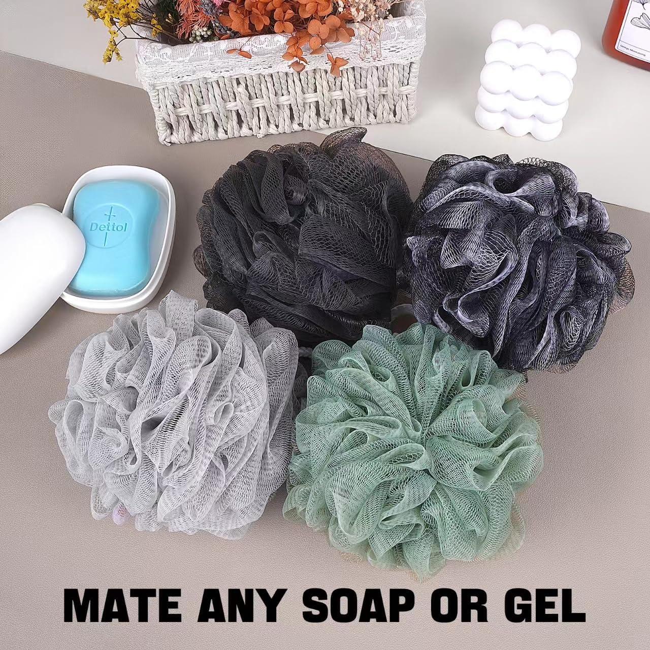 Loofah Bath Sponge Shower Loofa Bath Puff Body Scrubber Exfoliating Soft Premium 4 Pack - Image 3