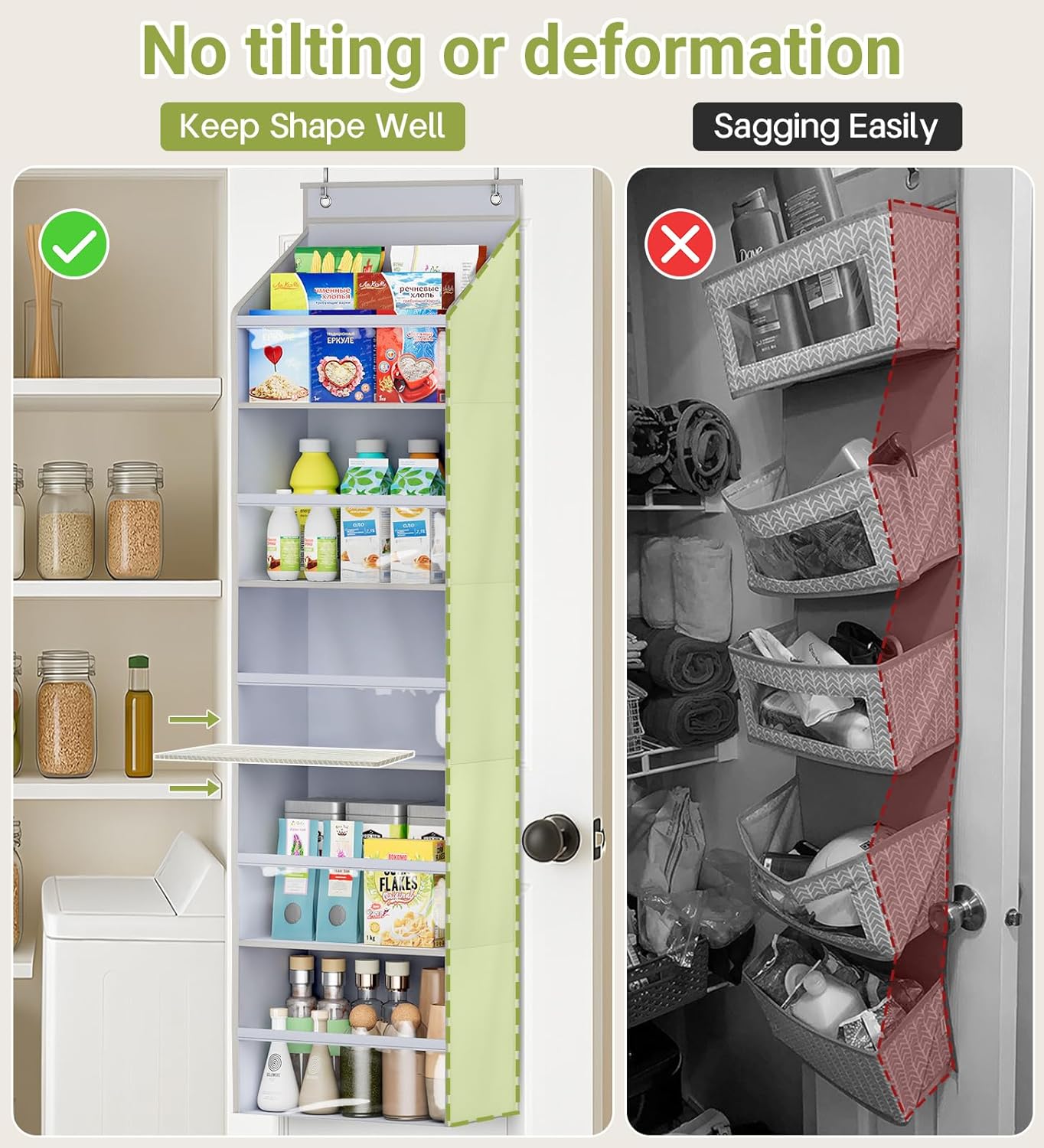 2 Pack Over the Door Organizer, Large Capacity Closet Door Hanging Organizer, Clear Deep Pockets Baby Organizer Storage for Nursery, Bathroom, Bedroom, Pantry, Diapers (Grey) - Image 3