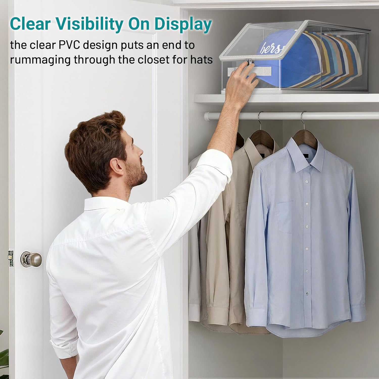2PCS Stackable Hat Storage for Baseball Caps, Clear Hat Organizer for Closet Holds up to 24 Caps, Men‘s Hat Box Display with Cardboard (Grey) - Image 4