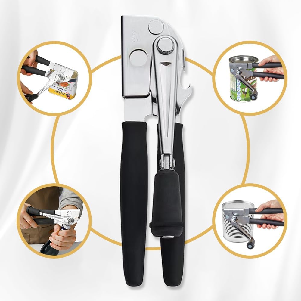 Crank Can Openers Manual,Heavy Duty Commercial Can Opener with Rubber-coated Long Handles - Image 3