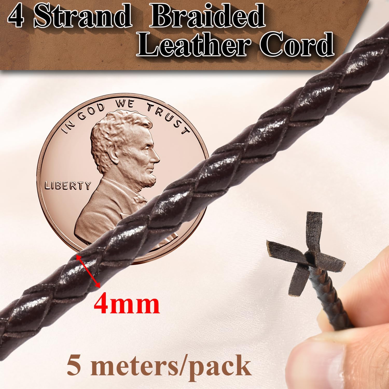 4mm 5.46yard Genuine Round Leather Cord for Jewelry Making, 20 Pack 4mm Hole Magnetic Clasps Leather Bracelet Necklace Paracord Fashion Jewelry DIY Leathercraft Accessories - Image 2