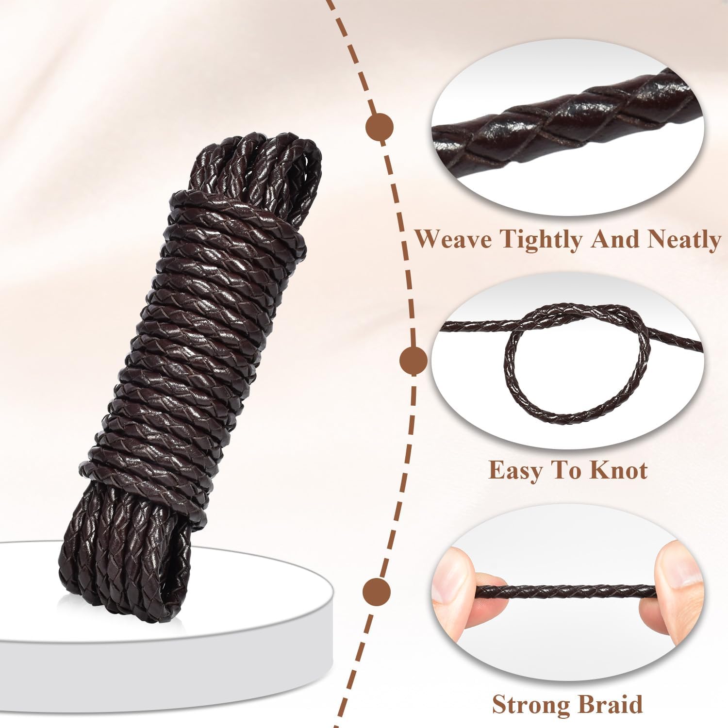 4mm 5.46yard Genuine Round Leather Cord for Jewelry Making, 20 Pack 4mm Hole Magnetic Clasps Leather Bracelet Necklace Paracord Fashion Jewelry DIY Leathercraft Accessories - Image 3