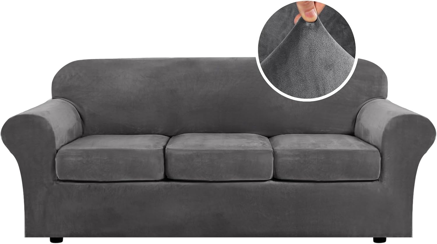 4 Pieces Thick Velvet Sofa Covers Couch Covers for 3 Chion Couch Sofa High Stretch Slipcovers Furniture Protector Form Fit Luxury Couch Cover for Dogs Width Up to 90 Inch(Sofa,Grey) - Image 1