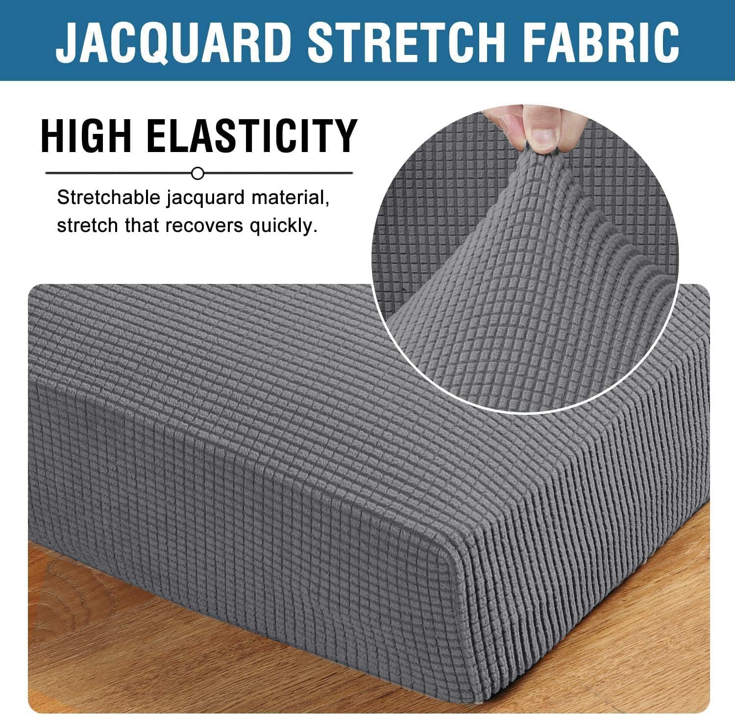 Super Stretch Individual Seat Chion Covers Sofa Covers Couch Chion Cover Slipcover Sets Thick Jacquard Textured Twill Fabric (3 Piece Sofa Chion Covers, Grey) - Image 4