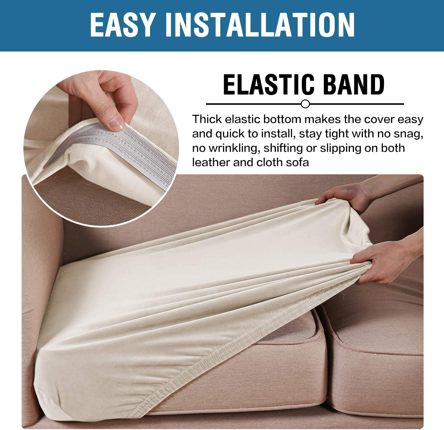 Velvet Stretch Couch Chion Cover Plh Chion Slipcover for Chair Loveseat Sofa Chion Furniture Protector Seat Chion Sofa Cover (3 Piece Sofa Chion Covers, Ivory) - Image 4