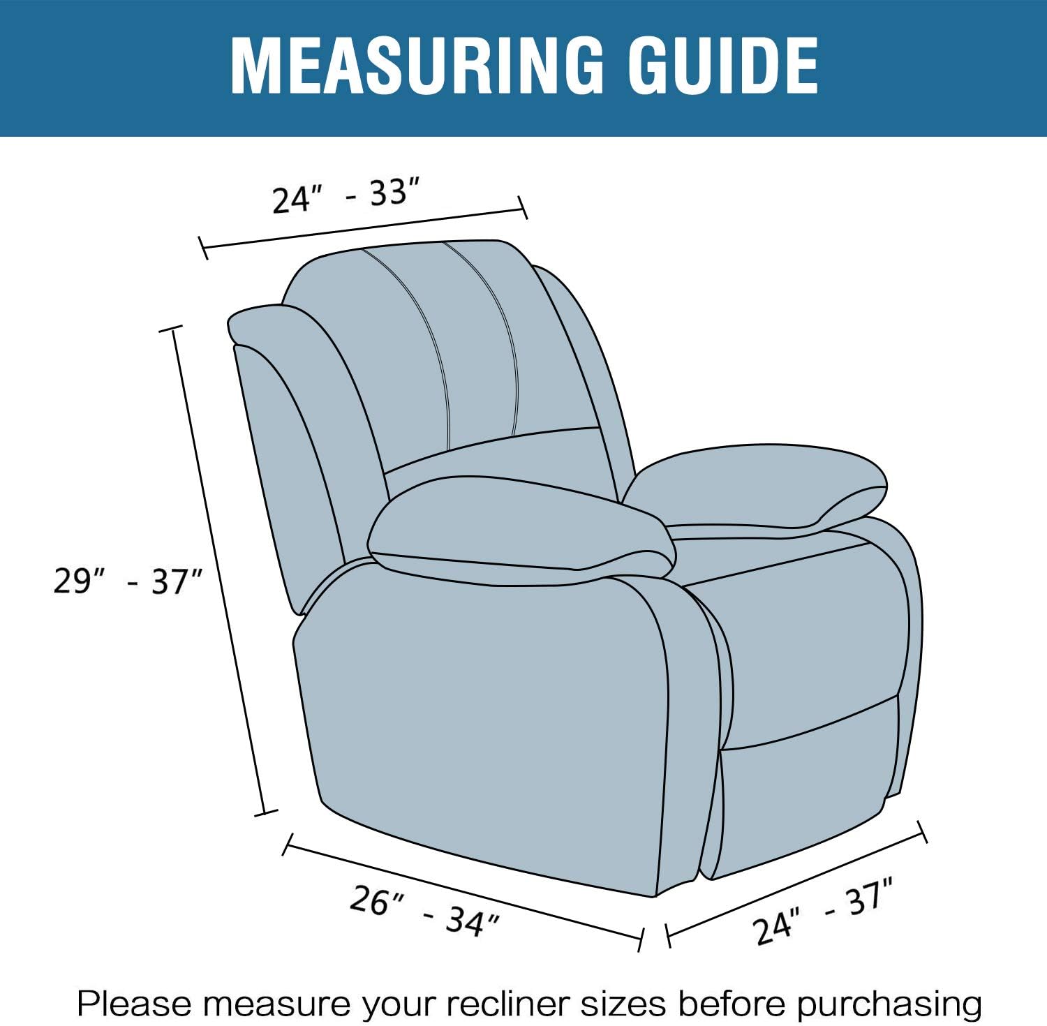 Velvet Recliner Chair Covers 1-Piece for Reclining Chair, Recliner Cover Feature Thick Luxury and Soft Fabric with Elastic Bottom, Anti-Slip Foams Attached (Grey, Large) - Image 7