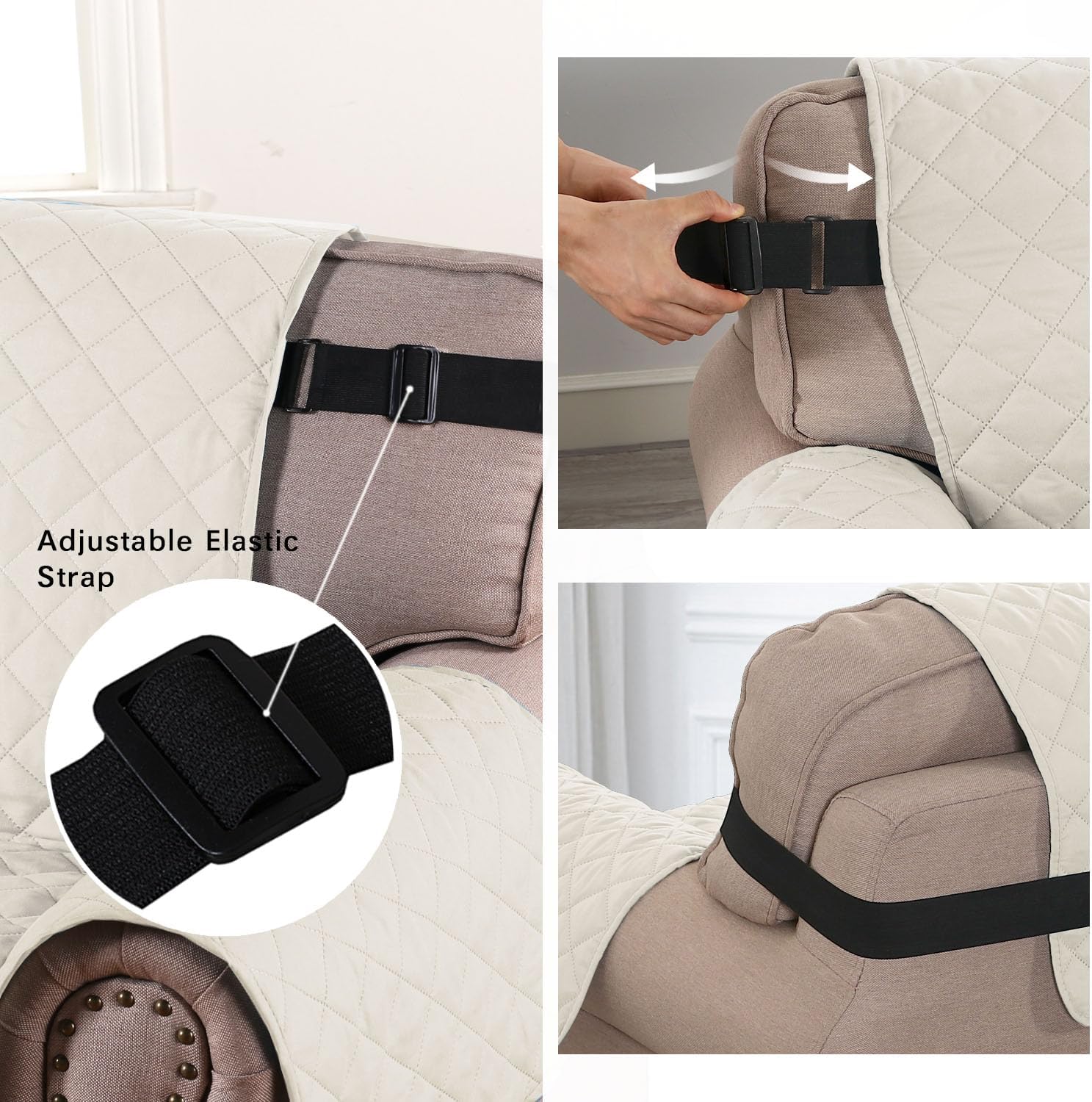 Chair Slipcover Reversible Chair Cover Water Resistant Couch Cover Washable Chair Cover Non-Slip Fabric Furniture Protector with Elastic Strap for Pets(Armchair, Ivory/Beige) - Image 4