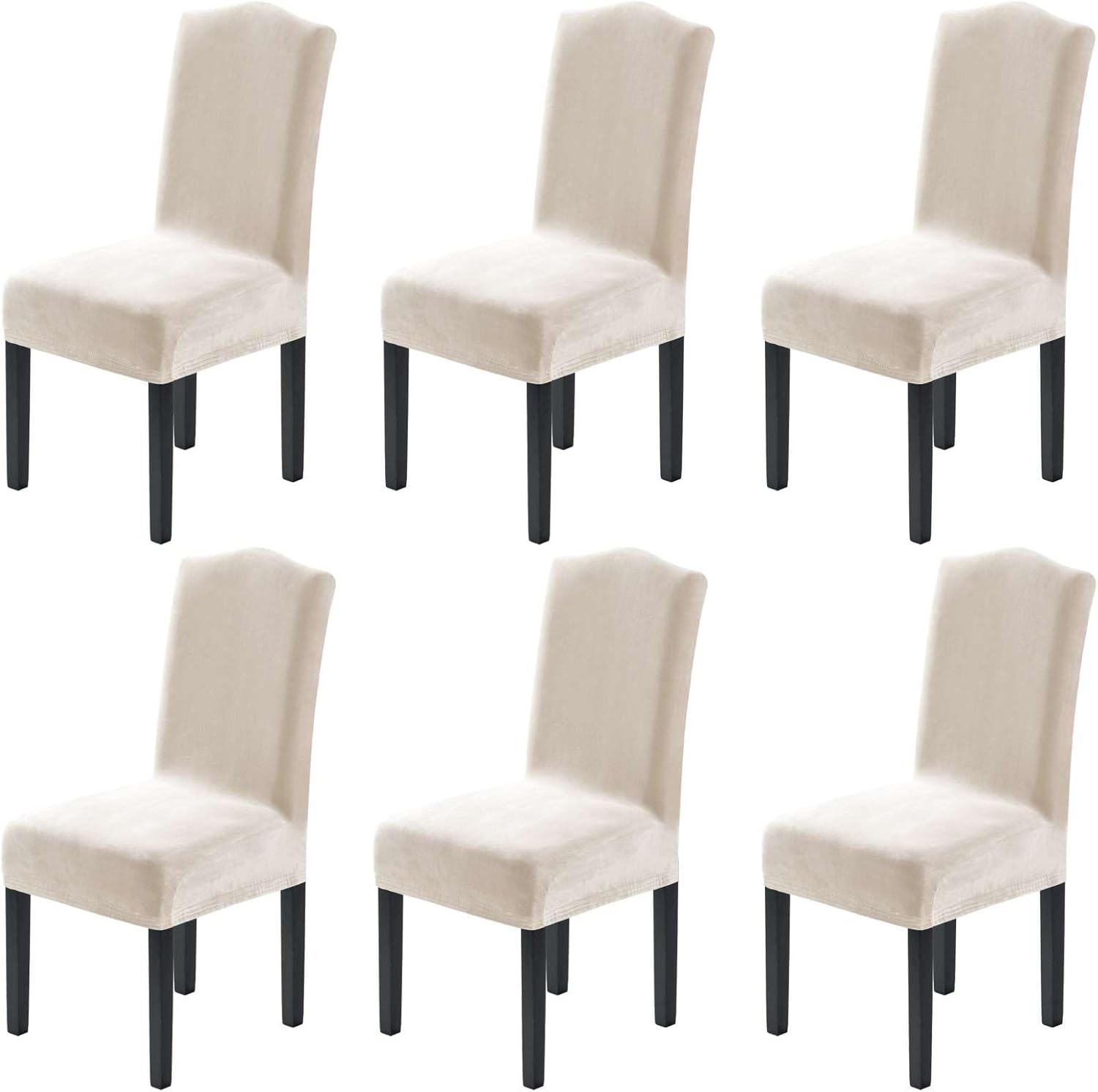 Dining Chair Covers Velvet Stretch Chair Covers for Dining Room Set of 6 Parson Chair Slipcovers Chair Protectors Covers, Soft Thick Solid Velvet Fabric Washable, Ivory - Image 1
