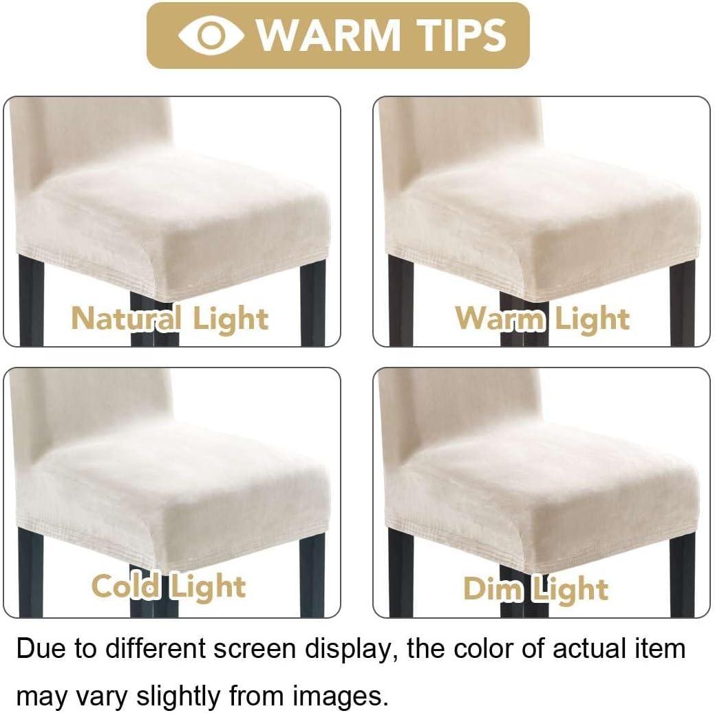 Dining Chair Covers Velvet Stretch Chair Covers for Dining Room Set of 6 Parson Chair Slipcovers Chair Protectors Covers, Soft Thick Solid Velvet Fabric Washable, Ivory - Image 3