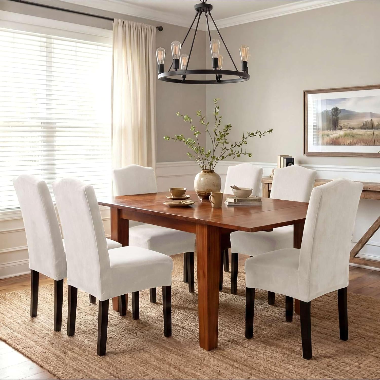 Dining Chair Covers Velvet Stretch Chair Covers for Dining Room Set of 6 Parson Chair Slipcovers Chair Protectors Covers, Soft Thick Solid Velvet Fabric Washable, Ivory - Image 4