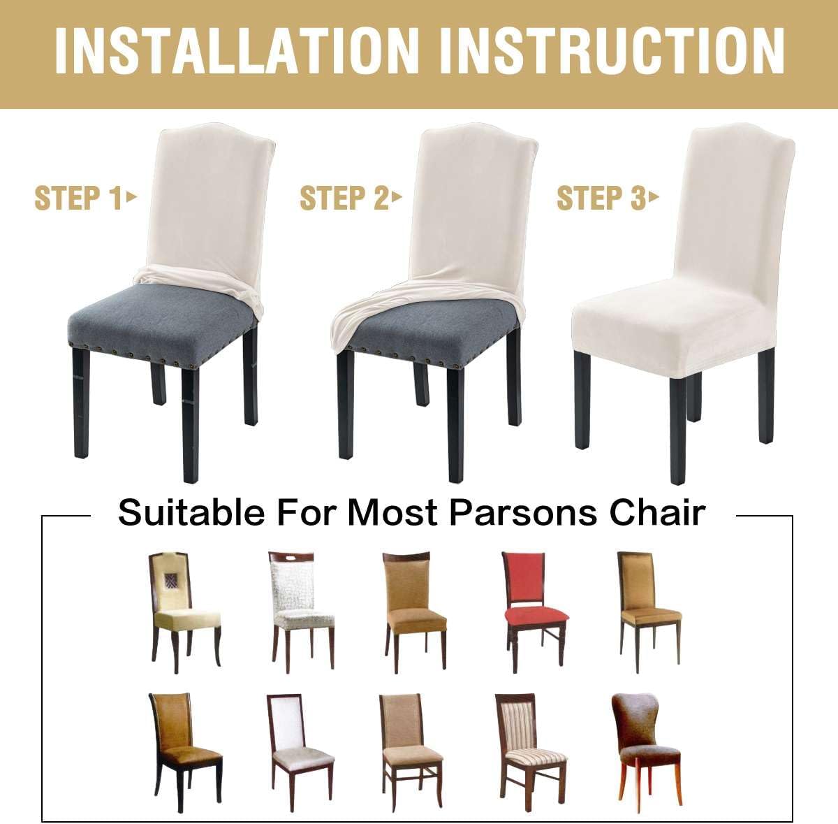 Dining Chair Covers Velvet Stretch Chair Covers for Dining Room Set of 6 Parson Chair Slipcovers Chair Protectors Covers, Soft Thick Solid Velvet Fabric Washable, Ivory - Image 8