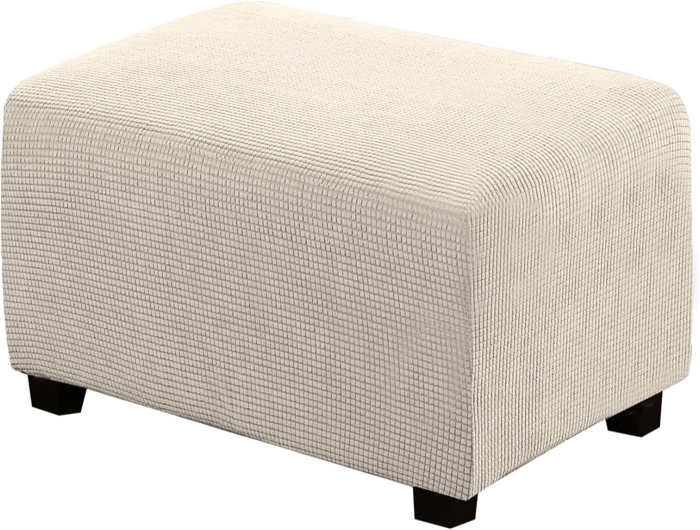 Ottoman Cover Slipcover Rectangle Fit Length 29'-34' Footrest Sofa Slipcovers Stool Cover Footstool Protector Covers Feature Stretch Thick Jacquard Fabric Removable Washable - Natural - Image 1