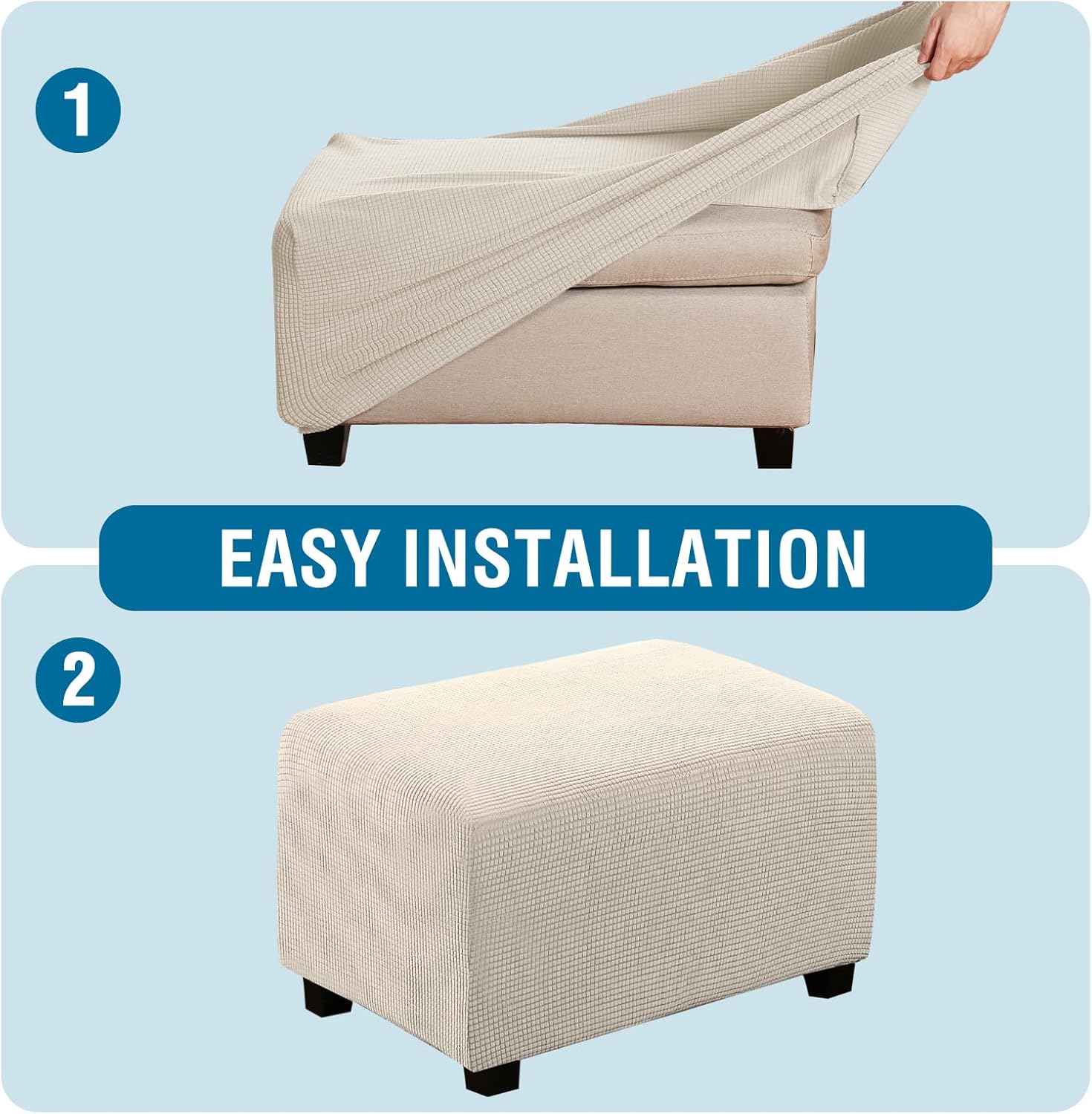 Ottoman Cover Slipcover Rectangle Fit Length 29'-34' Footrest Sofa Slipcovers Stool Cover Footstool Protector Covers Feature Stretch Thick Jacquard Fabric Removable Washable - Natural - Image 5