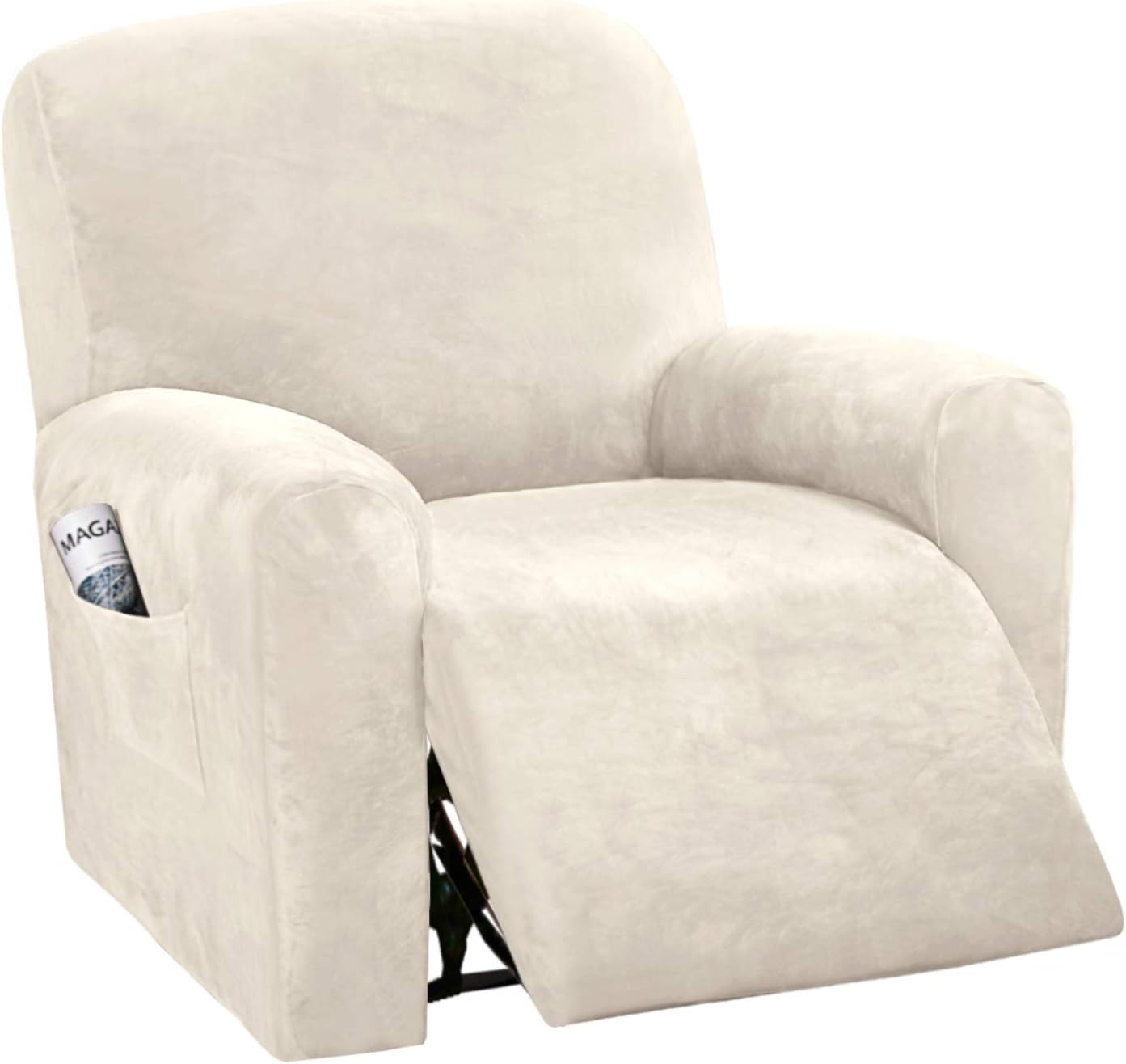 Velvet Stretch Recliner Couch Covers 4-Pieces Style Recliner Chair Covers Recliner Cover for Reclining Chair Slipcovers Feature Non Slip Form Fitted Thick Soft Washable, Ivory - Image 1