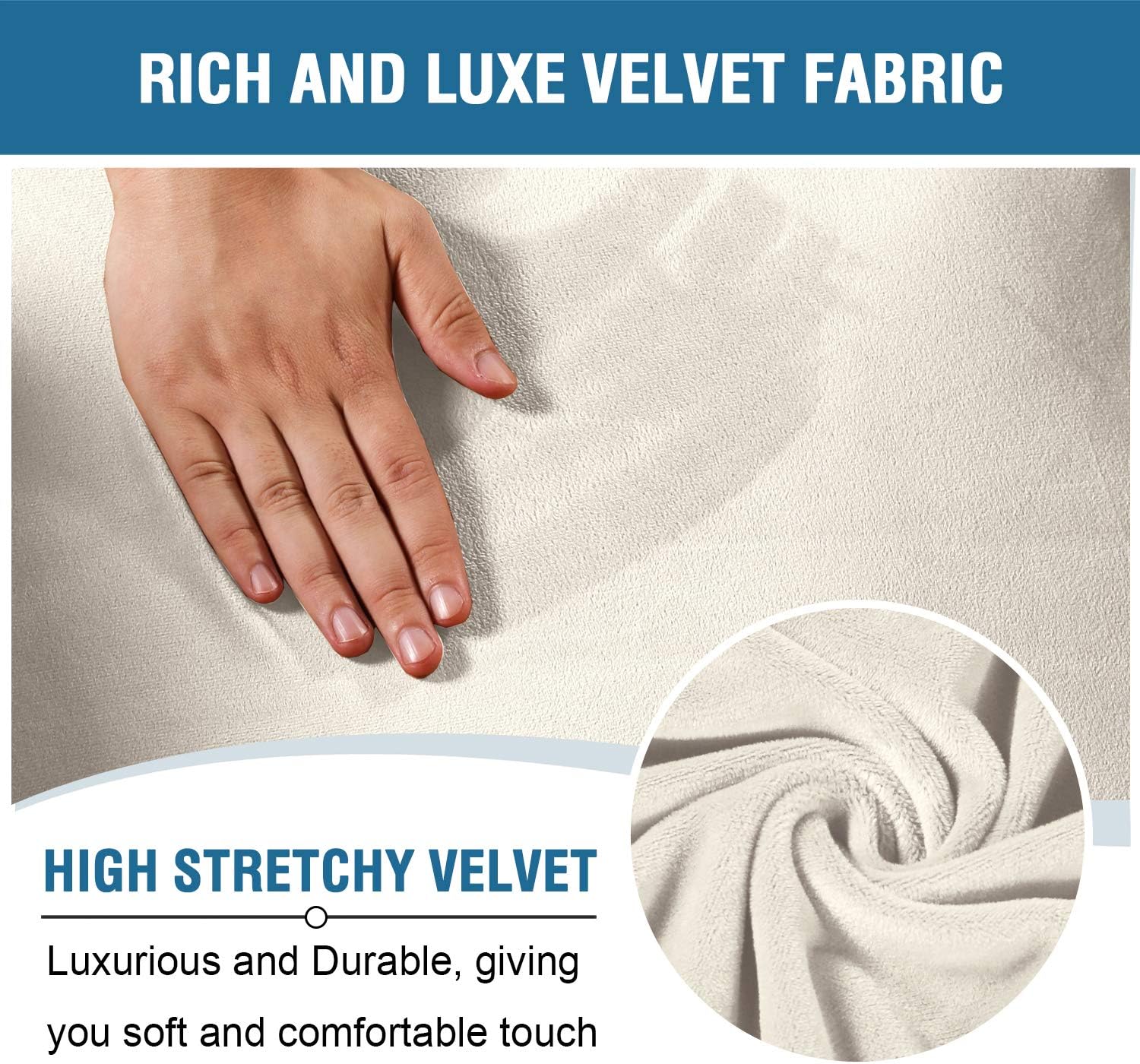 Velvet Stretch Recliner Couch Covers 4-Pieces Style Recliner Chair Covers Recliner Cover for Reclining Chair Slipcovers Feature Non Slip Form Fitted Thick Soft Washable, Ivory - Image 3