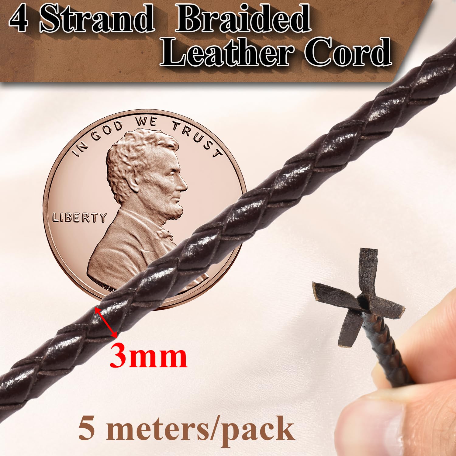 3mm 5.46yard Genuine Round Leather Cord for Jewelry Making, 0.4 mm Dia. 10 Rolls Copper Jewelry Wire 10 Beading Wire - Image 2
