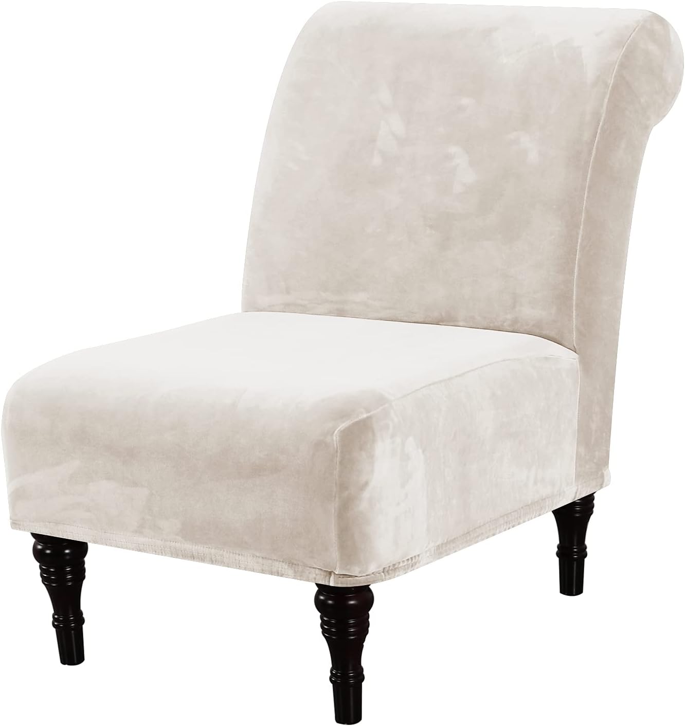 Armless Accent Chair Covers Thick Velvet Armless Chair Slipcovers High Stretch Chair Covers for Living Room Hotel Machine Washable Furniture Protector with Elastic Bottom, Ivory - Image 1