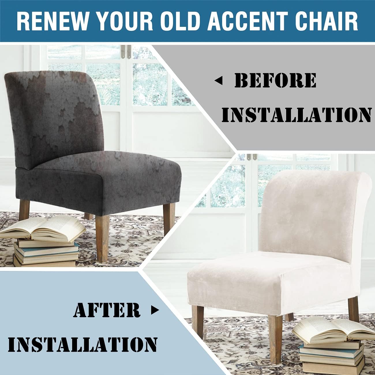 Armless Accent Chair Covers Thick Velvet Armless Chair Slipcovers High Stretch Chair Covers for Living Room Hotel Machine Washable Furniture Protector with Elastic Bottom, Ivory - Image 8