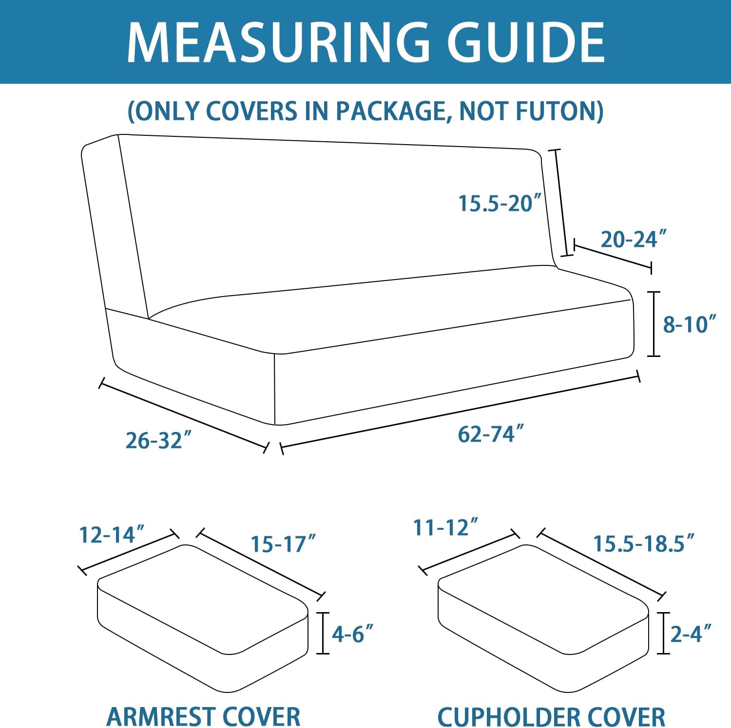 4 Pieces Stretch Futon Covers Sofa Bed Slipcover with Removable Armrests and Cupholders Covers Furniture Protector High Spandex Small Checks Jacquard Fabric, Black - Image 2