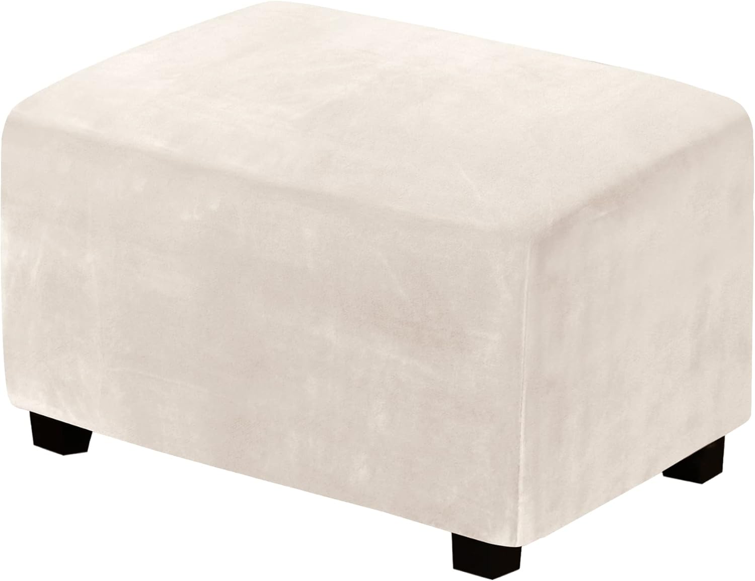 Ottoman Covers Slipcover Rectangle Real Velvet Plh 1 Piece Form Fit Stretch Folding Storage Covers Ottoman Slipcovers Removable Footrest Covers Elastic Bottom Washable(Large, Ivory) - Image 1