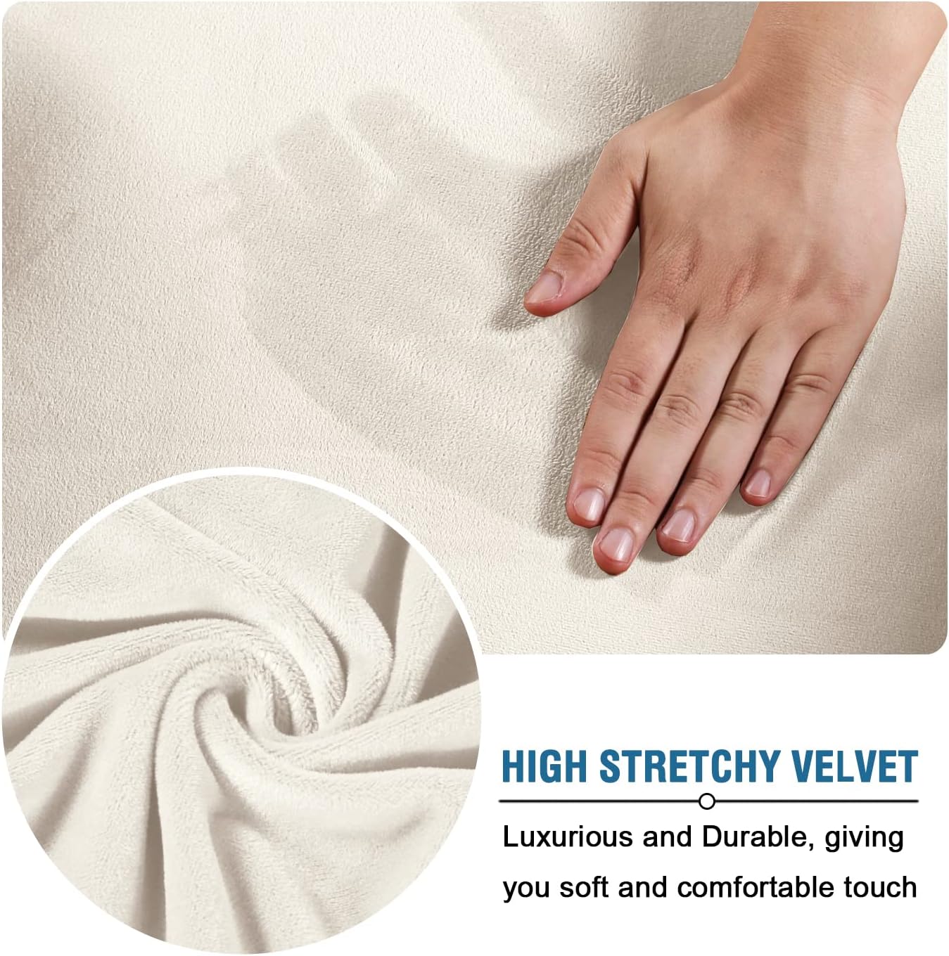 Ottoman Covers Slipcover Rectangle Real Velvet Plh 1 Piece Form Fit Stretch Folding Storage Covers Ottoman Slipcovers Removable Footrest Covers Elastic Bottom Washable(Large, Ivory) - Image 7