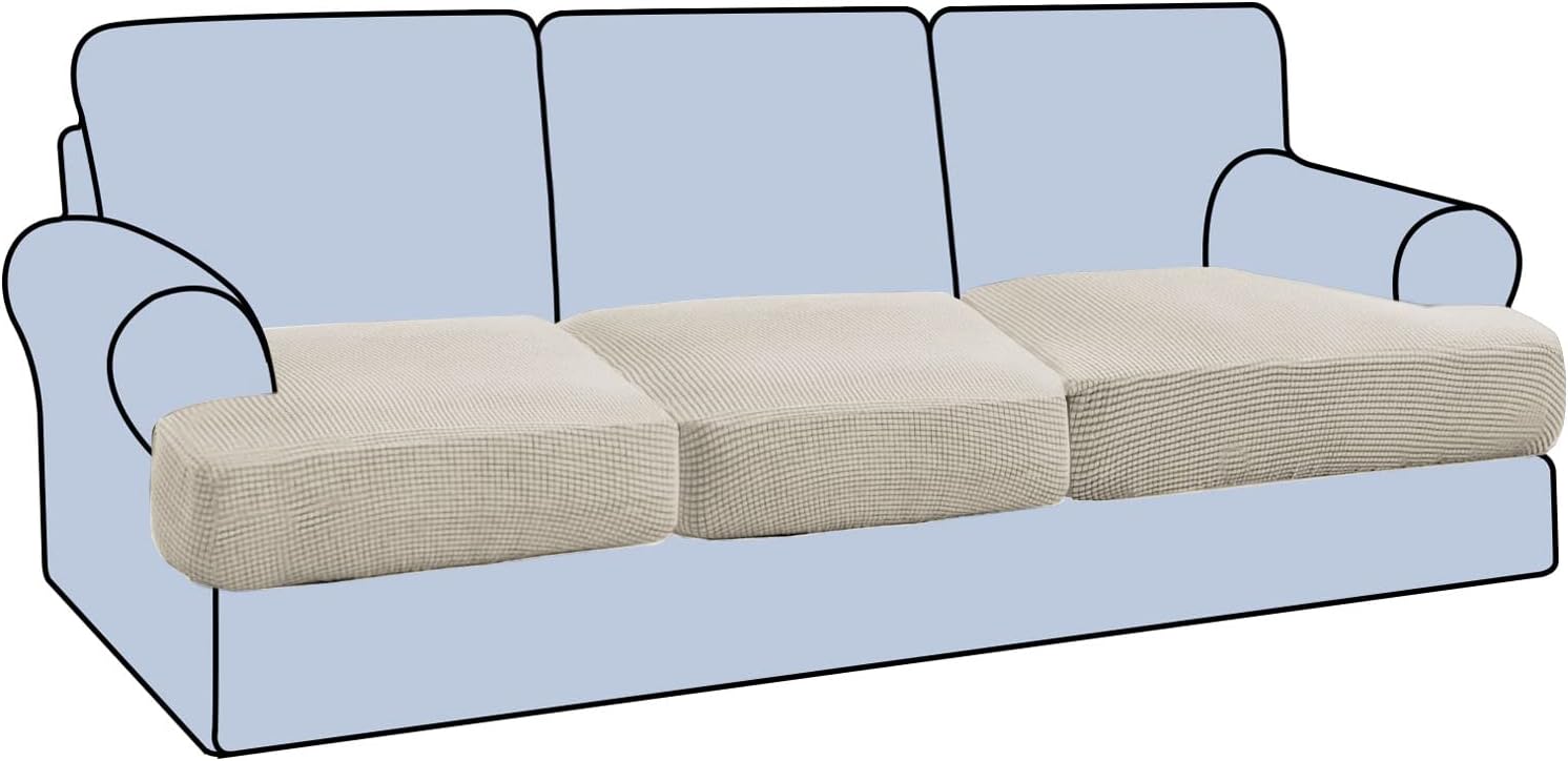 Stretch 3 Piece T Chion Sofa Slipcovers Individually Sofa Chion Covers for 3 Chion Couch Sofa Seat Chion Covers with Elastic Bands Featuring Thicker Jacquard Fabric, Island Fossi - Image 1