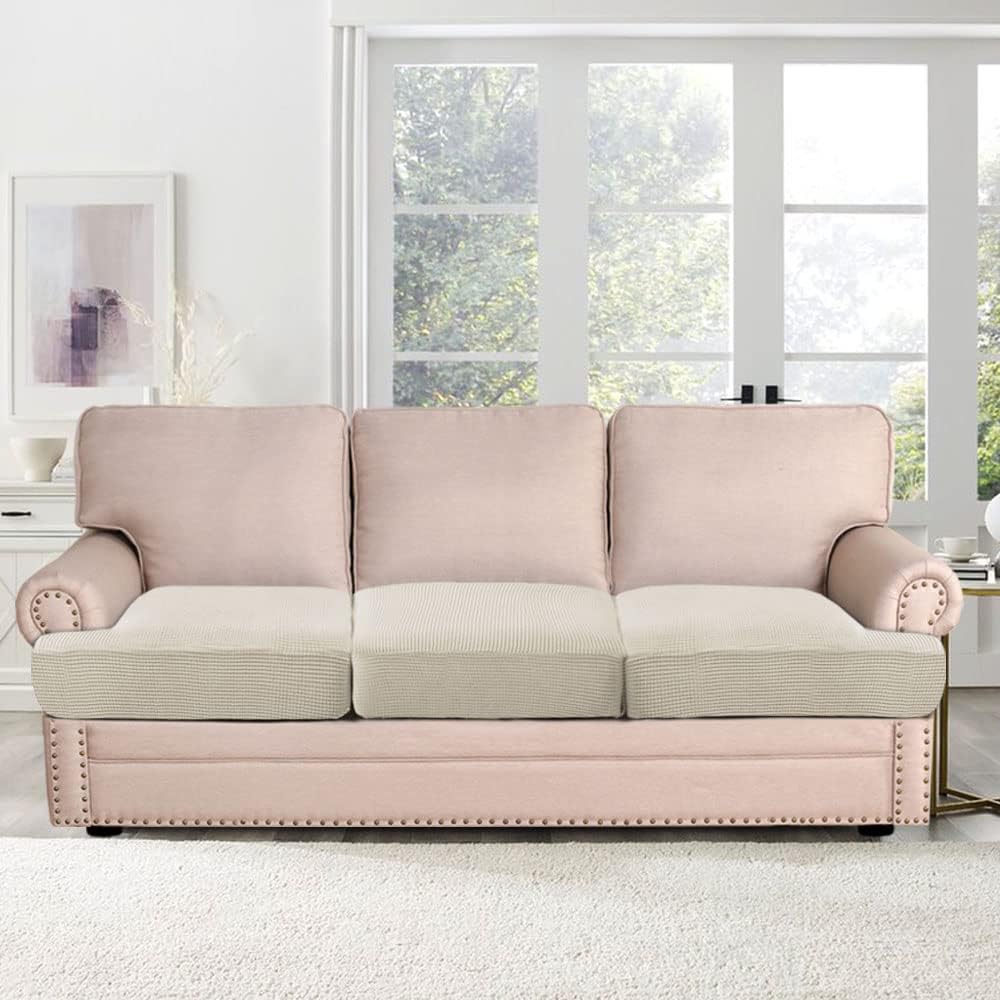 Stretch 3 Piece T Chion Sofa Slipcovers Individually Sofa Chion Covers for 3 Chion Couch Sofa Seat Chion Covers with Elastic Bands Featuring Thicker Jacquard Fabric, Island Fossi - Image 2