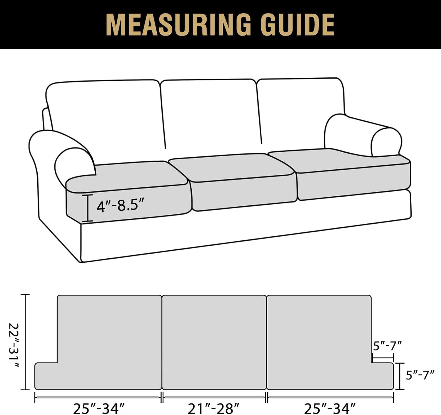 Stretch 3 Piece T Chion Sofa Slipcovers Individually Sofa Chion Covers for 3 Chion Couch Sofa Seat Chion Covers with Elastic Bands Featuring Thicker Jacquard Fabric, Island Fossi - Image 3