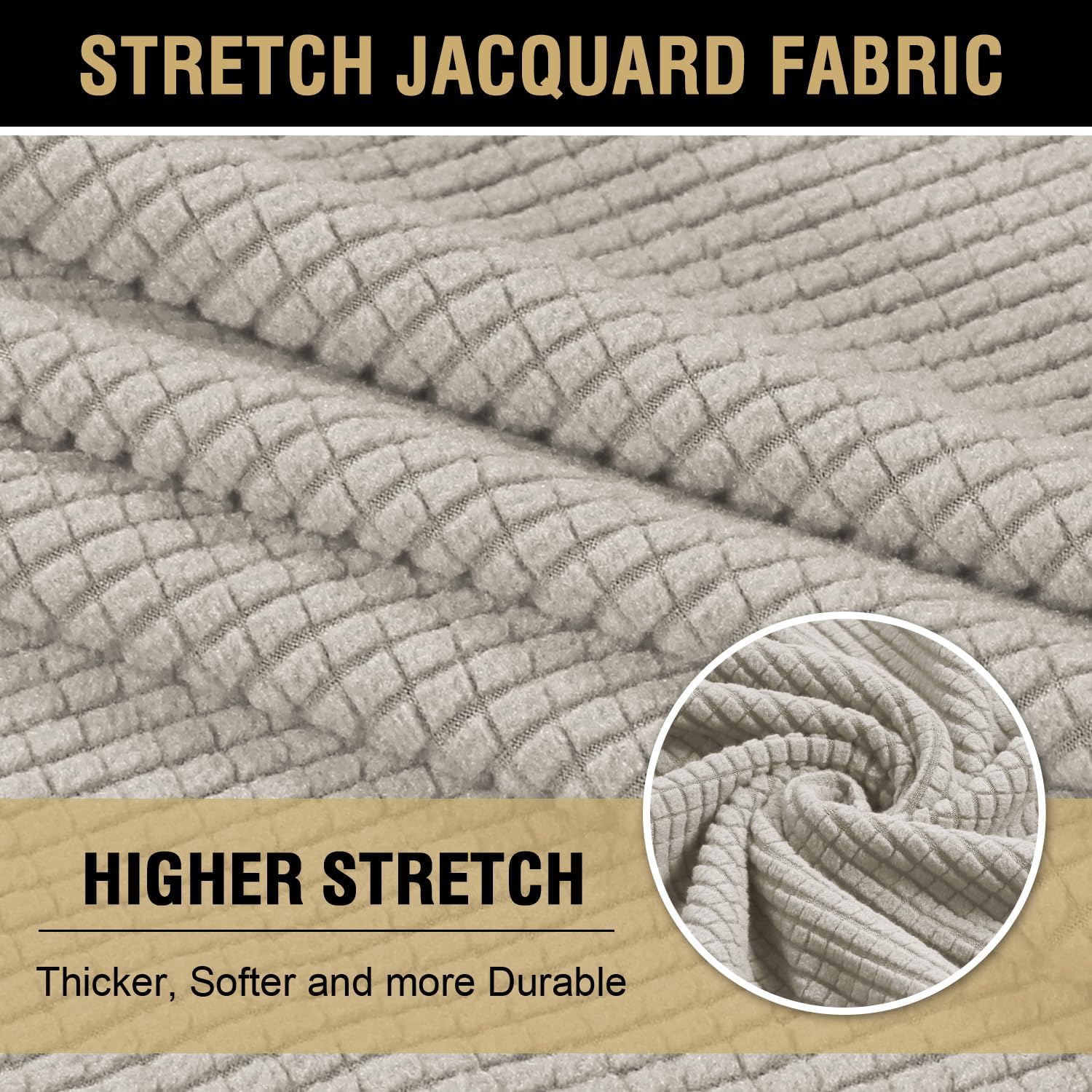 Stretch 3 Piece T Chion Sofa Slipcovers Individually Sofa Chion Covers for 3 Chion Couch Sofa Seat Chion Covers with Elastic Bands Featuring Thicker Jacquard Fabric, Island Fossi - Image 5