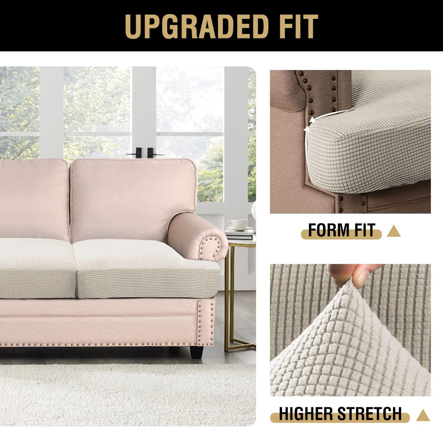Stretch 3 Piece T Chion Sofa Slipcovers Individually Sofa Chion Covers for 3 Chion Couch Sofa Seat Chion Covers with Elastic Bands Featuring Thicker Jacquard Fabric, Island Fossi - Image 6