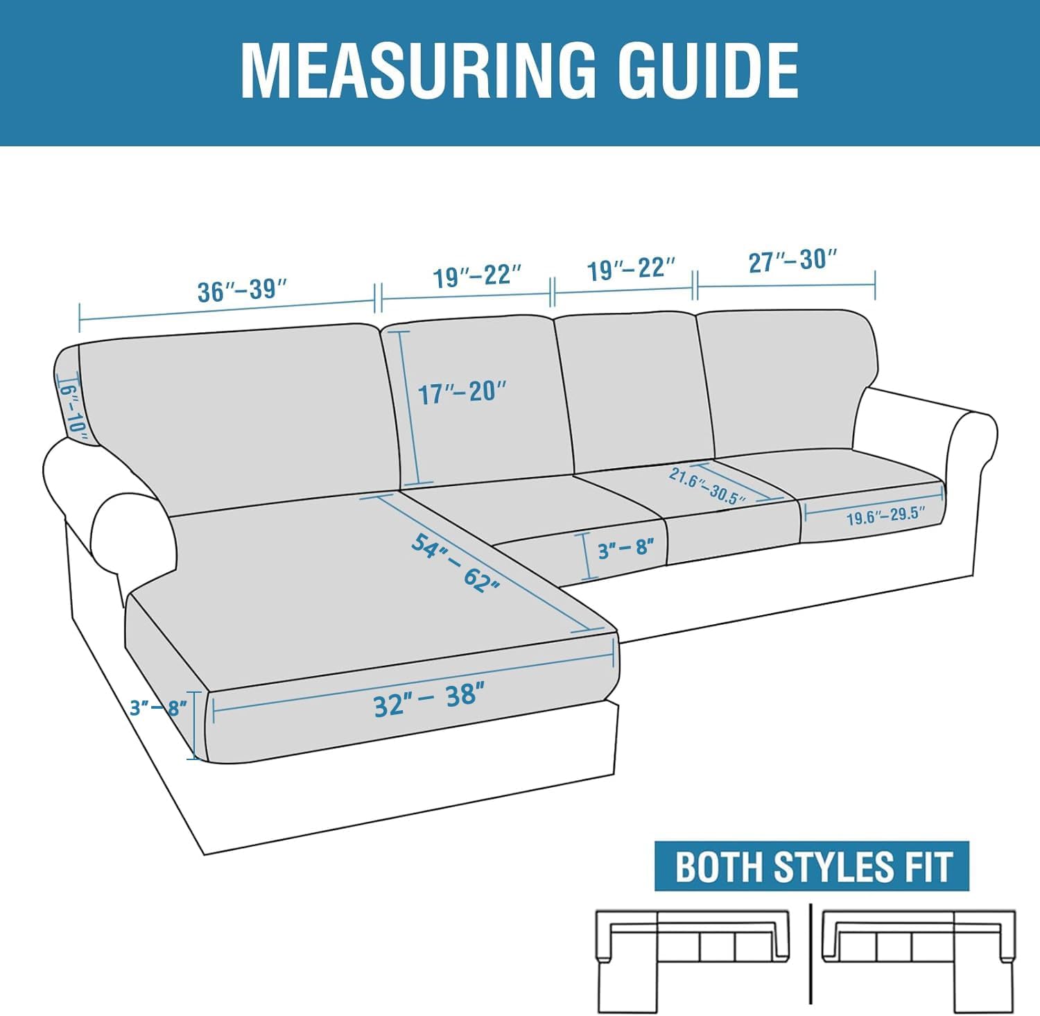Sectional Couch Covers 8 Pieces Stretch Sofa Covers for Sectional Sofa Set Separate L Shaped Couch Cover for Both Left/Right Couch (Seat and Back: 1 Chaise + 3 Sofa, Ivory) - Image 3
